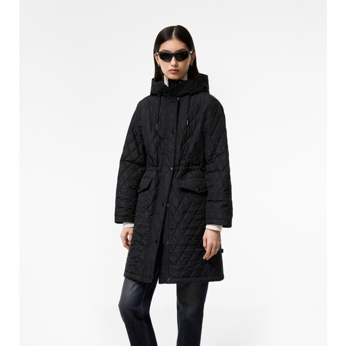  Check Quilted Nylon Hooded Coat