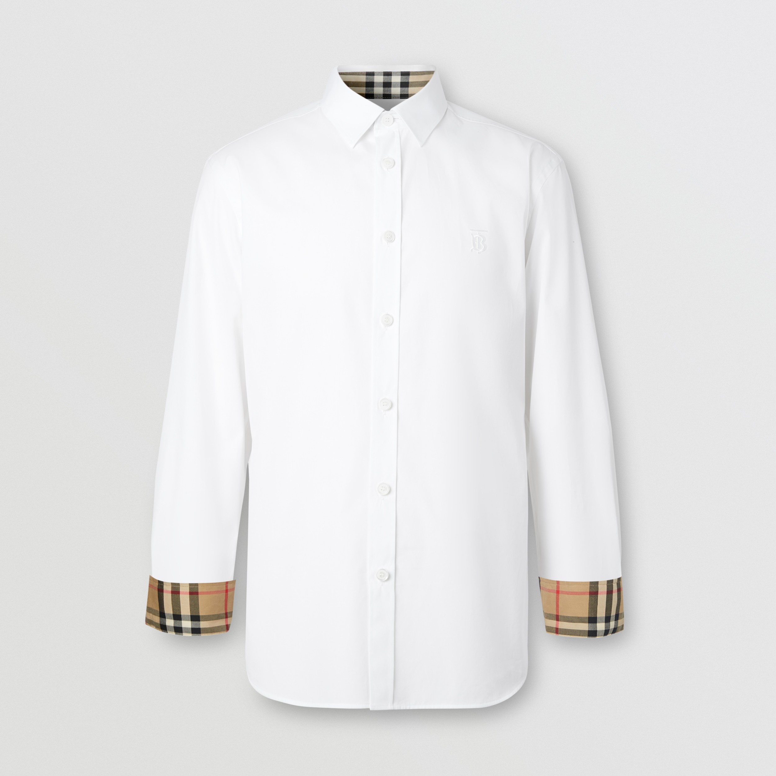 Slim Fit Monogram Motif Stretch Cotton Poplin Shirt in White Men