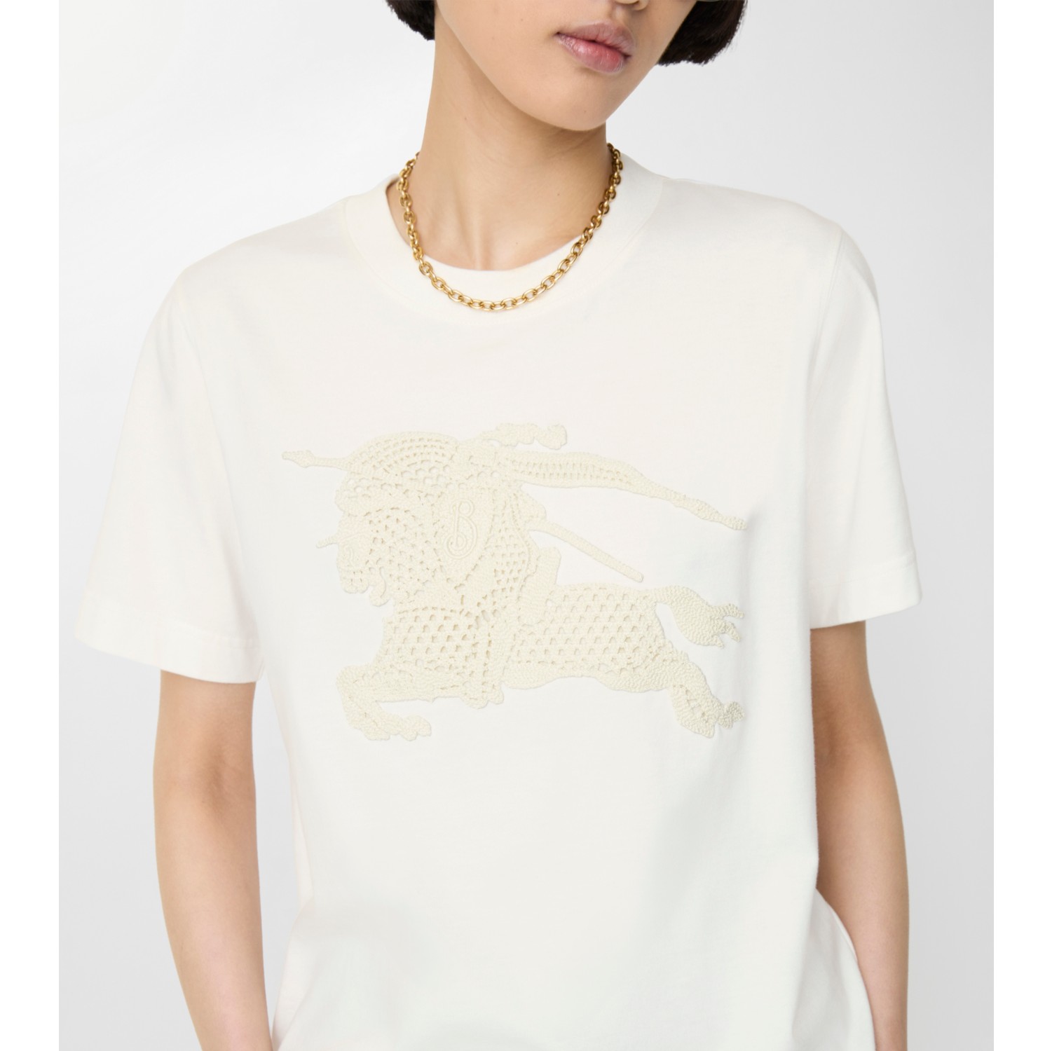 Knight Cotton T-shirt in Chalk white - Women, Lace | Burberry