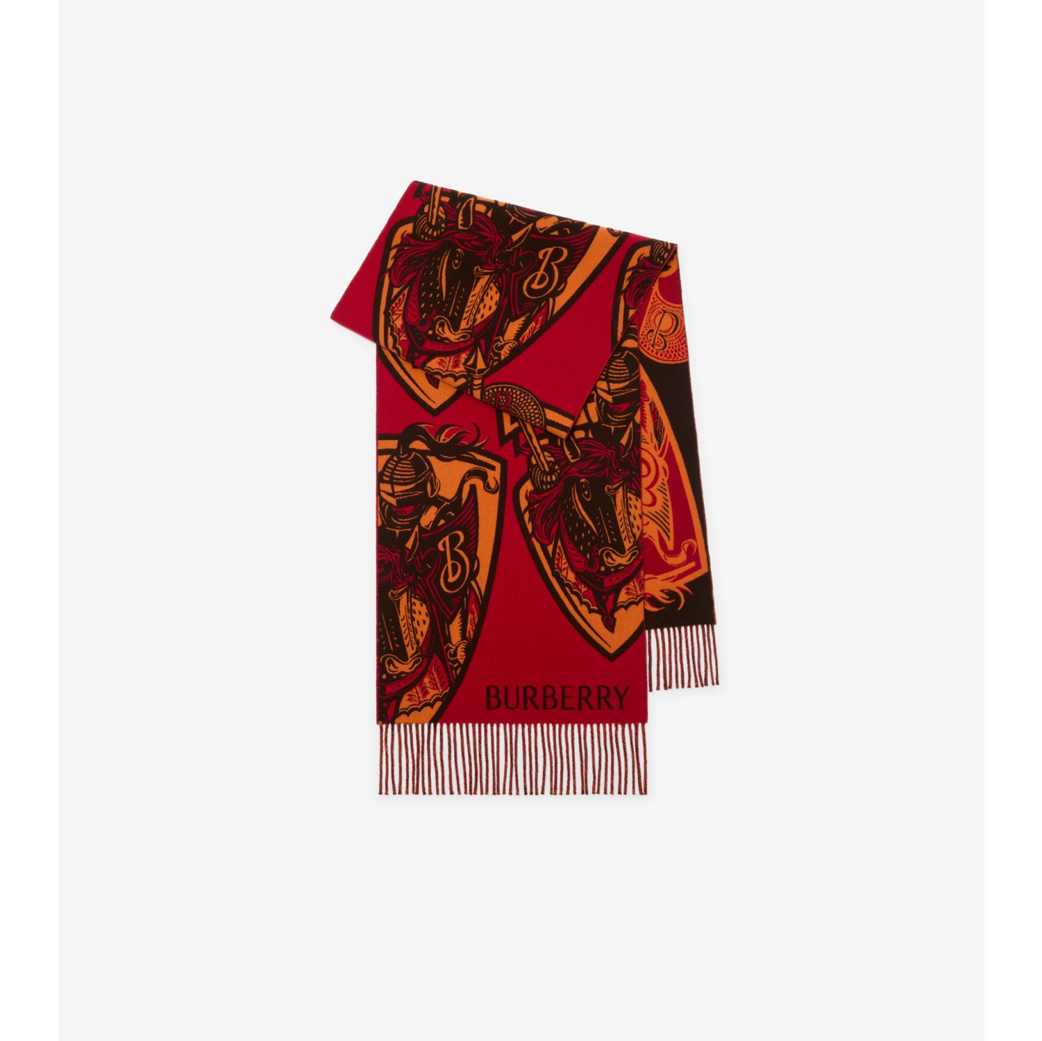 Charging Knight Wool Cashmere Scarf in Fire orange | Burberry® Official