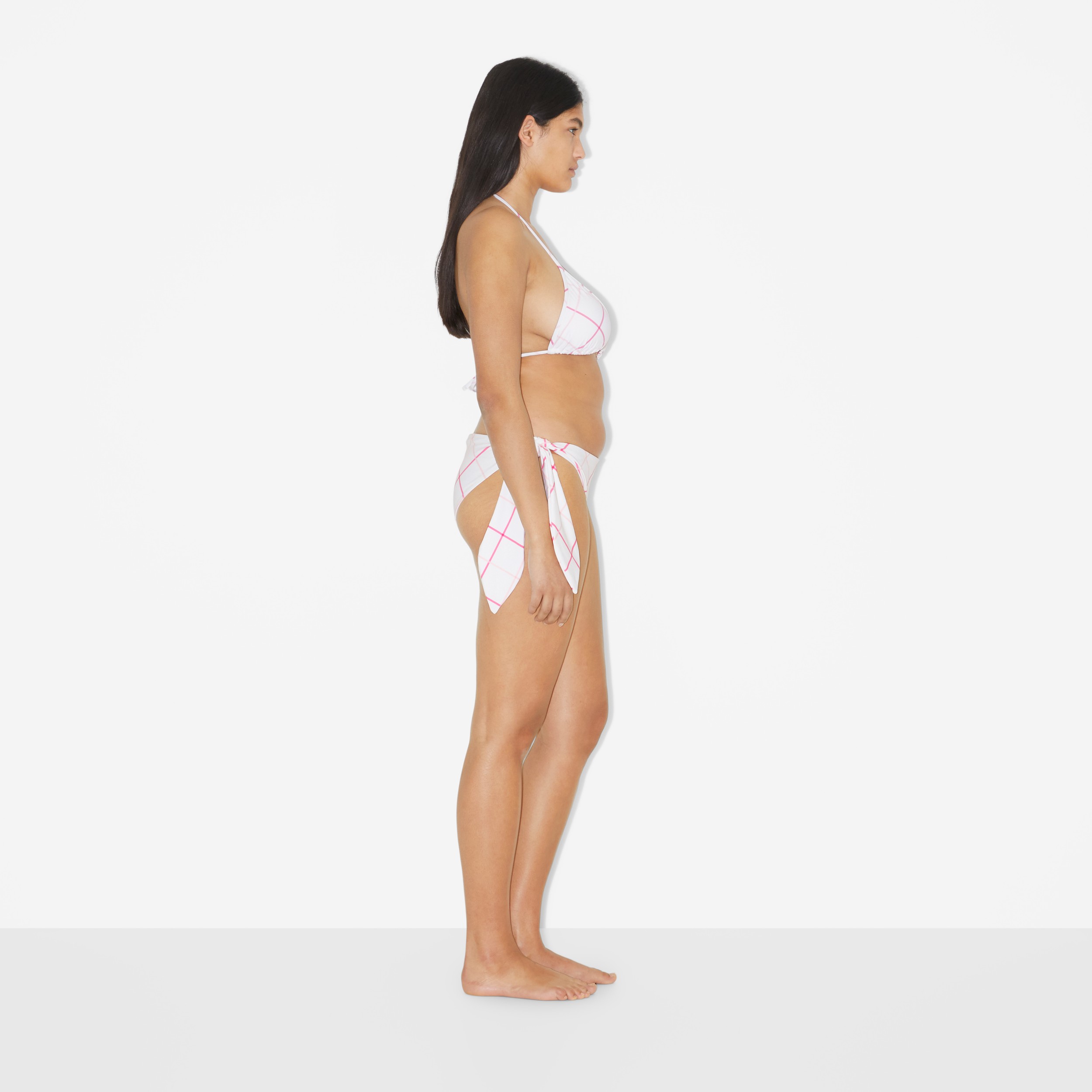 Check Stretch Nylon Triangle Bikini in Bubblegum - Women | Burberry® Official - 3