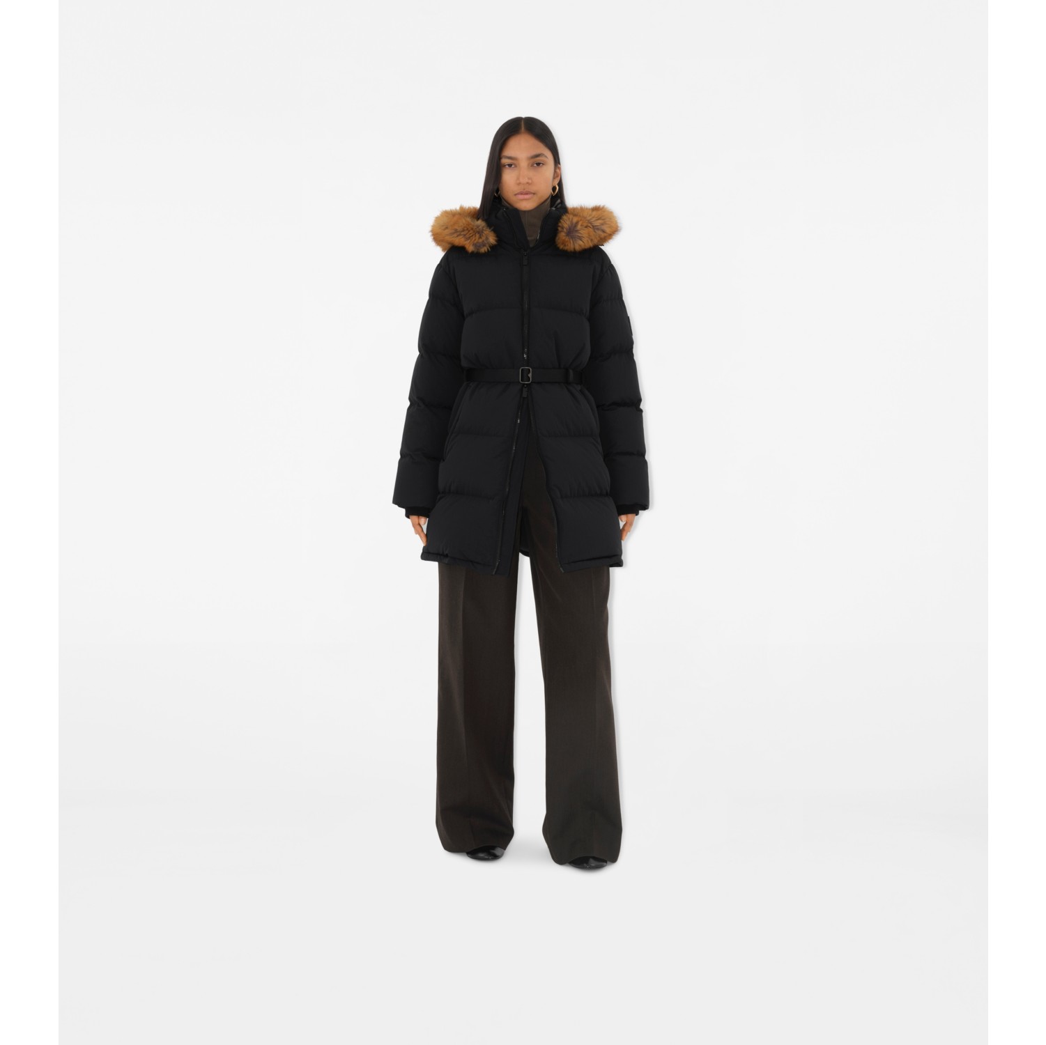 Nylon Puffer Coat in Black snug Women Burberry Official