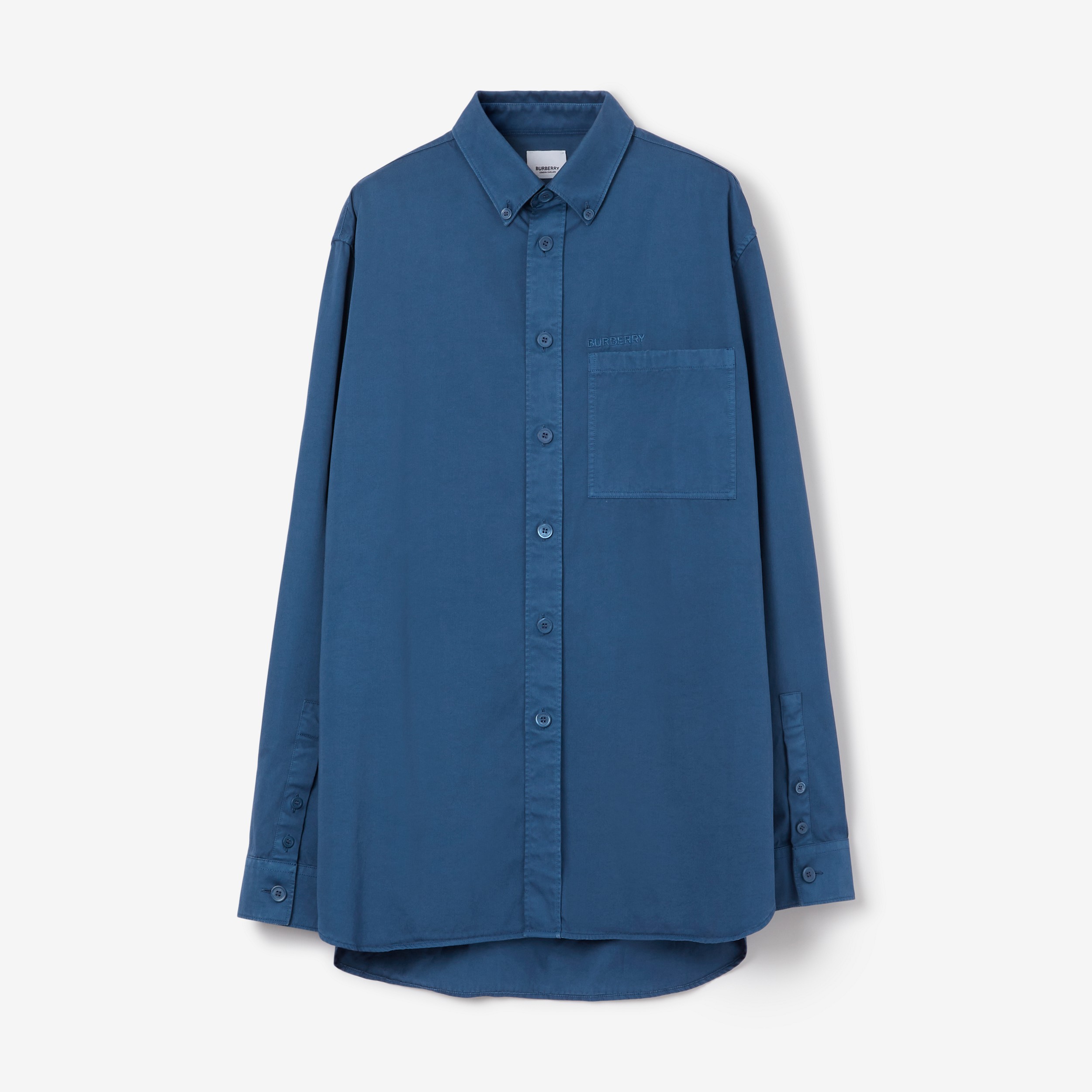 徽标刺绣棉质斜纹衬衫 (柔和海军蓝) - 男士 | Burberry® 博柏利官网 - 1