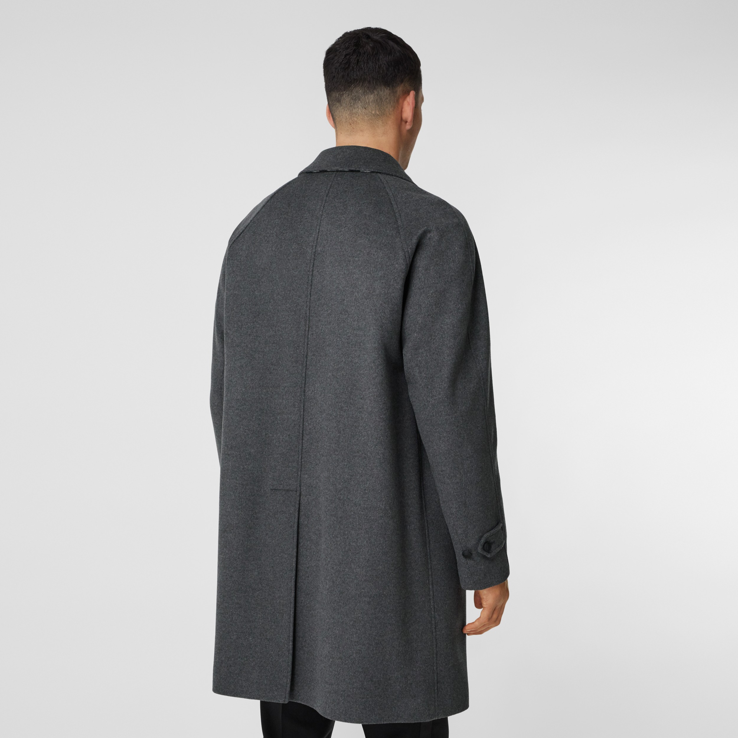 Button Detail Wool Cashmere Car Coat in Charcoal Melange - Men ...