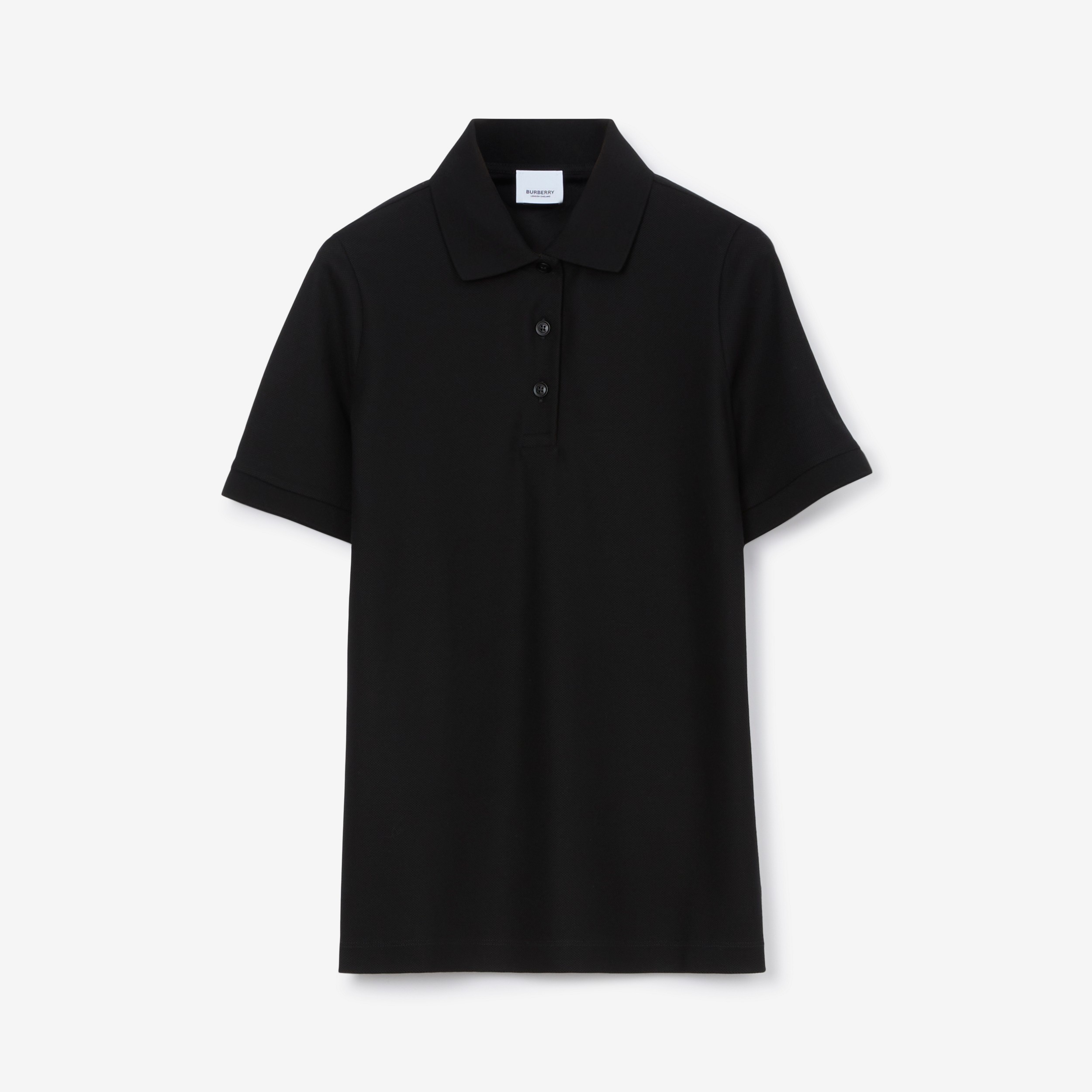 Check Placket Cotton Piqué Polo Shirt in Black - Women | Burberry® Official - 1