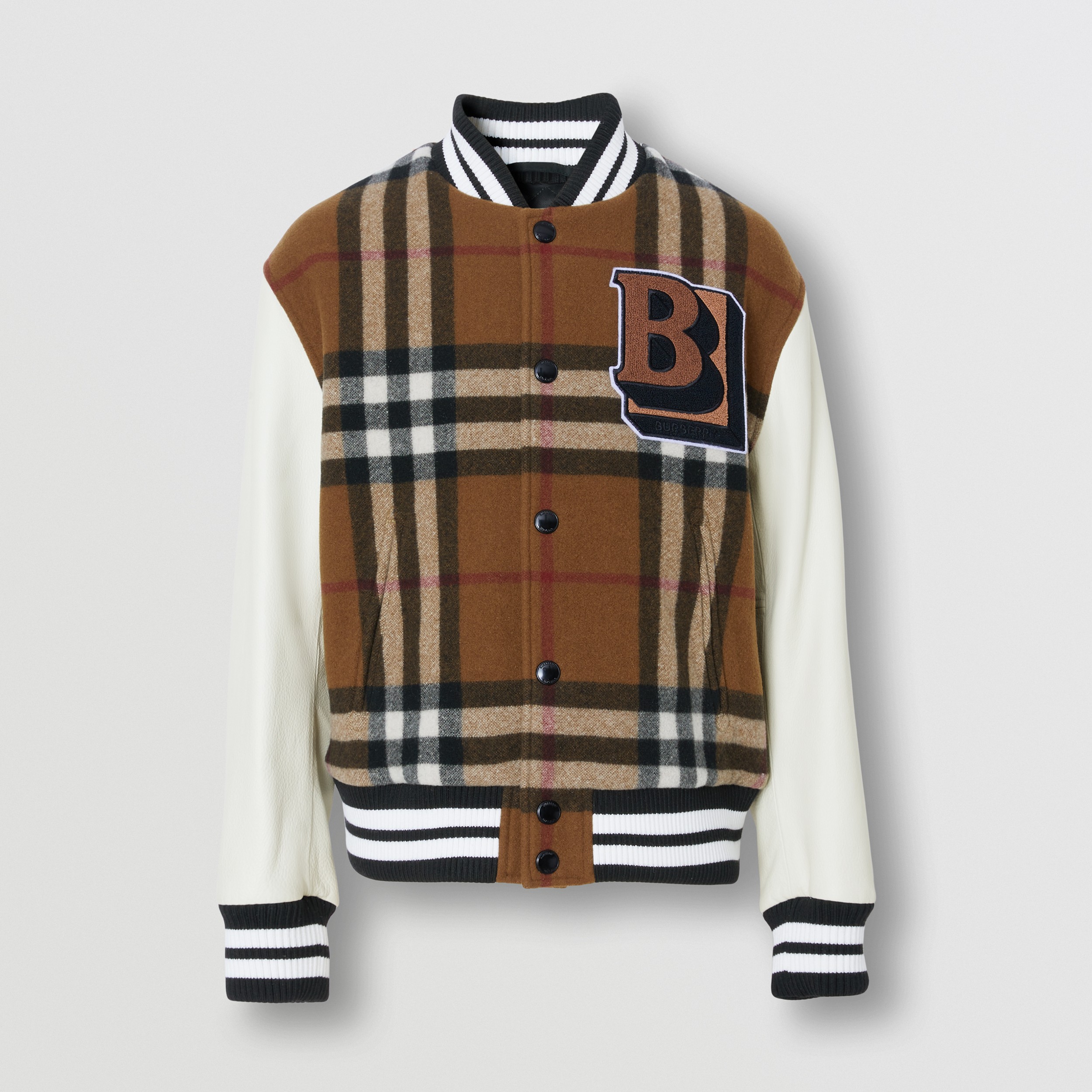 Letter Graphic Check Technical Wool Bomber Jacket in Dark Birch Brown - Men | Burberry® Official - 4