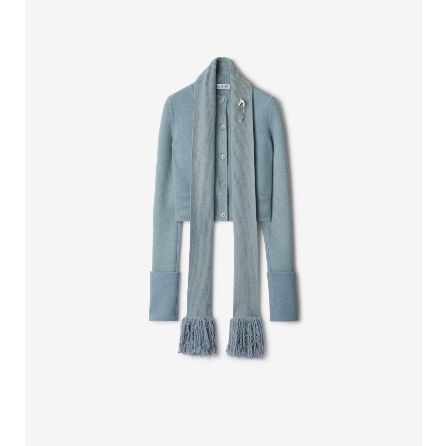 Scarf Wool Cashmere Cardigan in Glacier Women Burberry Official