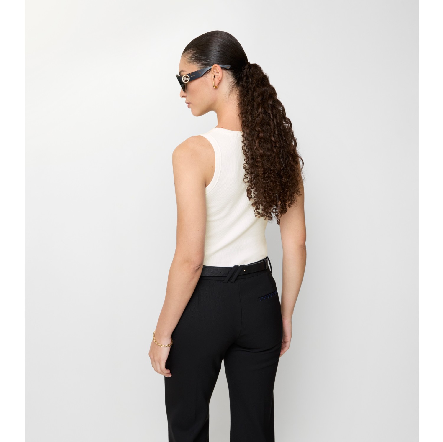 Check Trim Cotton Blend Tank Top in Chalk white - Women | Burberry® Official