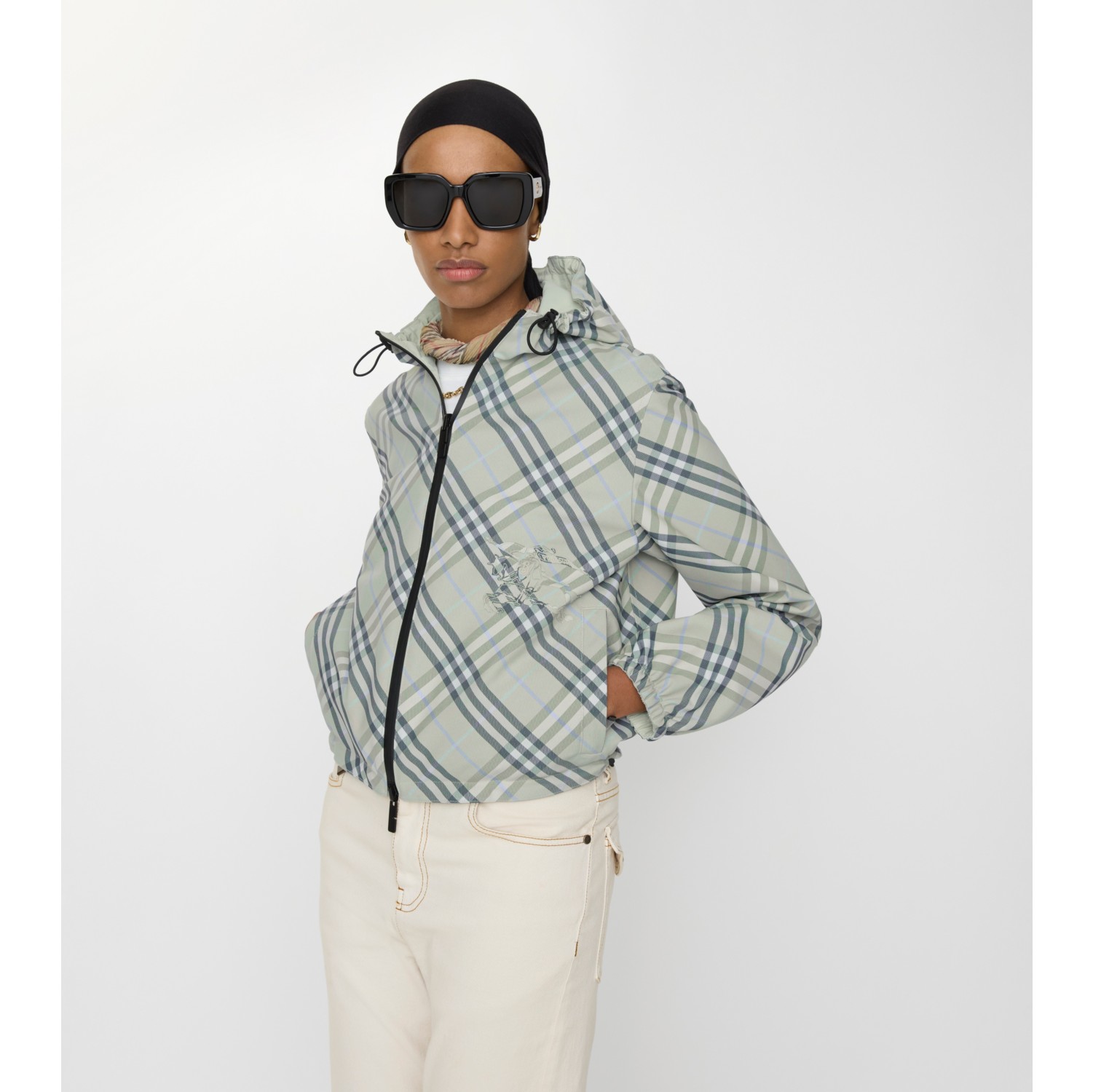 Cropped Reversible Check Jacket in Seafoam green - Women, Wool | Burberry® Official