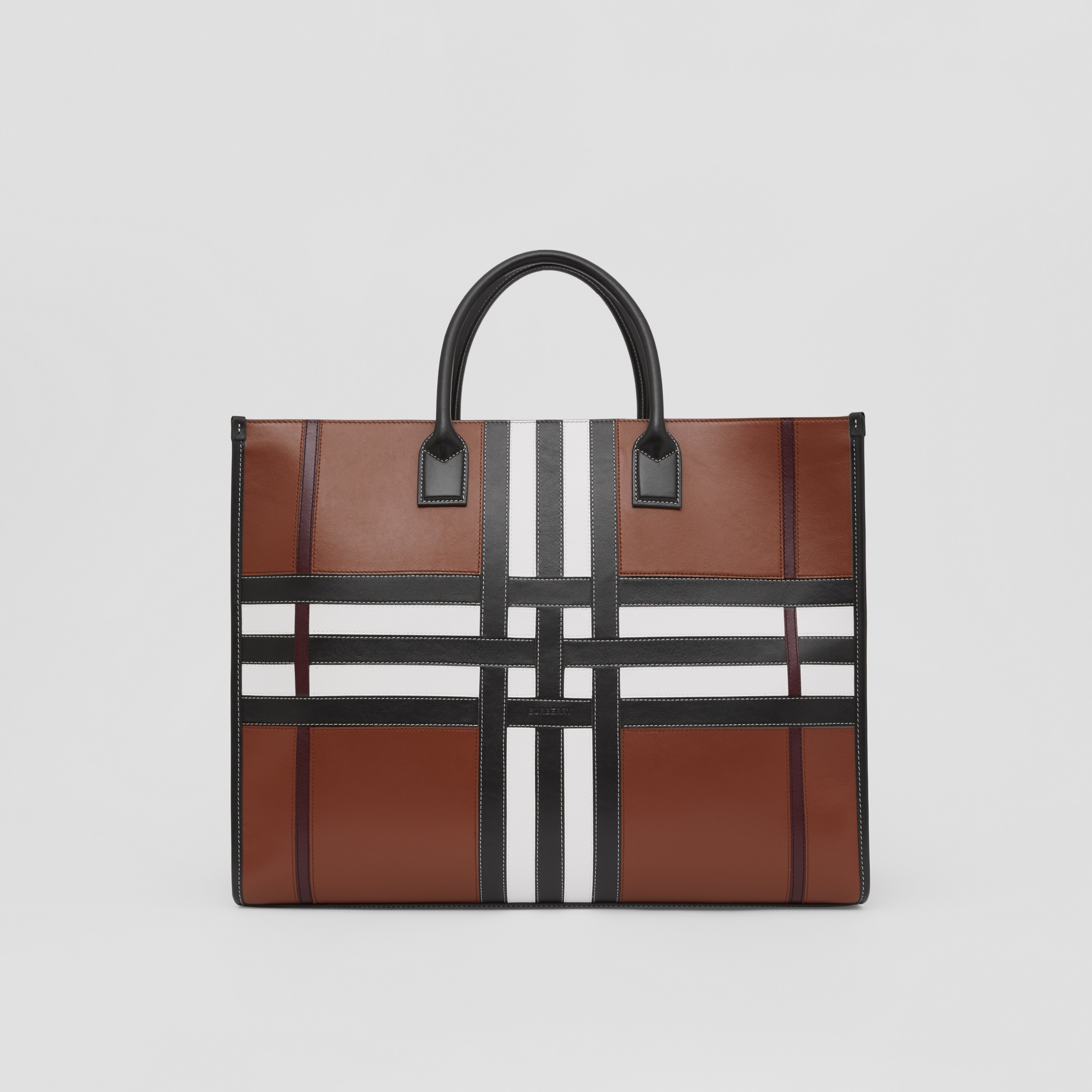 Exaggerated Check Leather Tote (Tan) - Homme | Site officiel Burberry® - 1