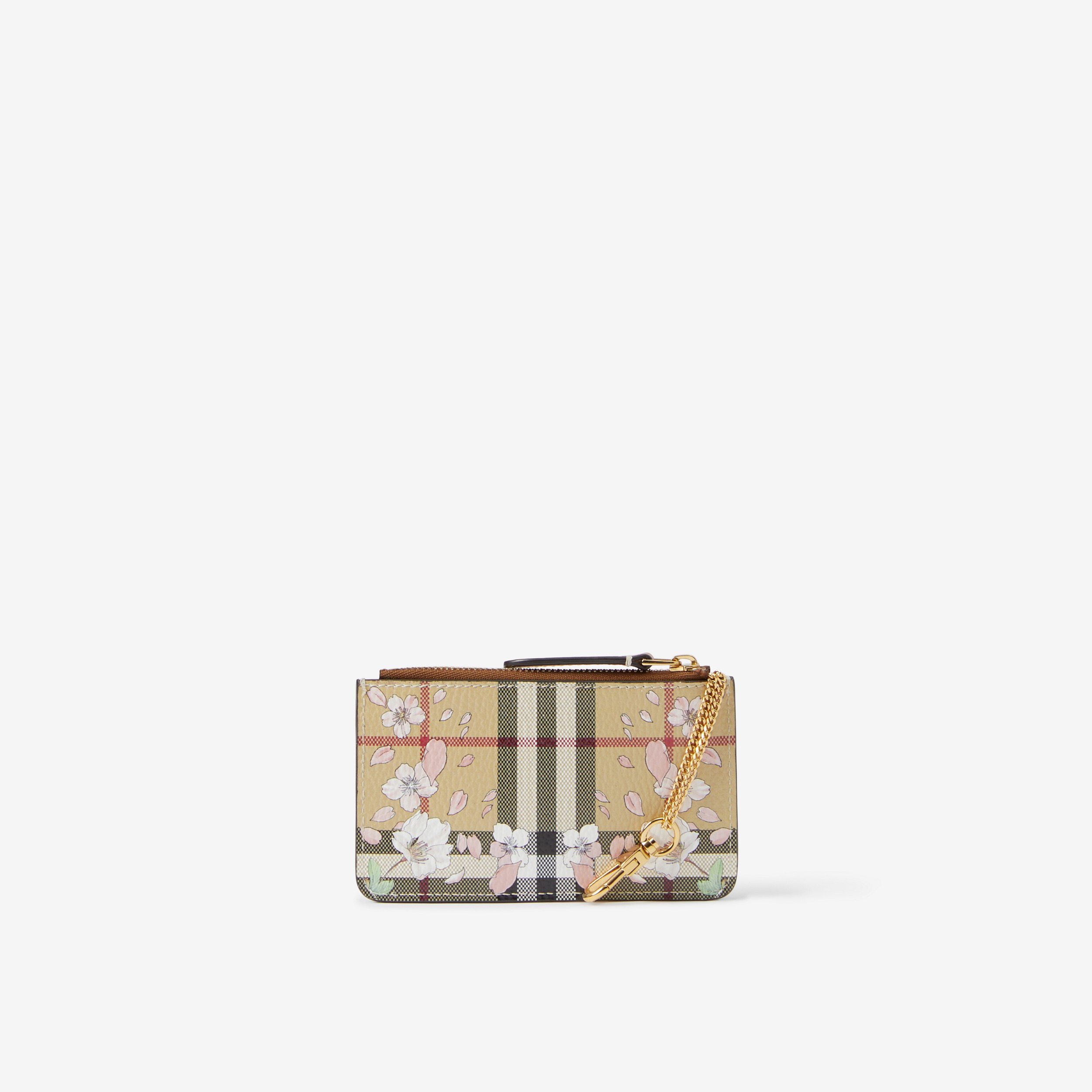 Floral Check Print Leather Coin Case with Strap in Archive Beige - Women | Burberry® Official - 3
