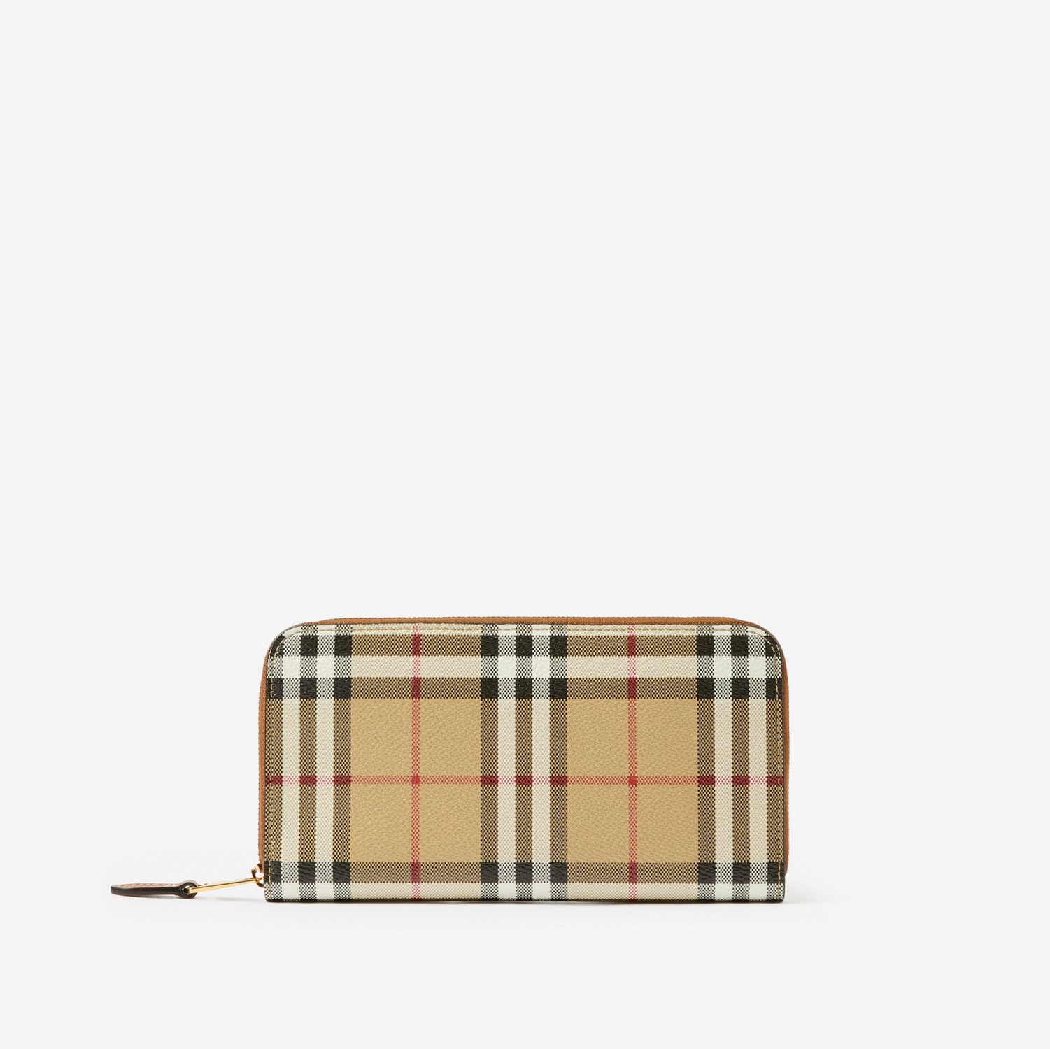 Check and Leather Ziparound Wallet in Archive Beige/birch Brown - Women | Burberry® Official