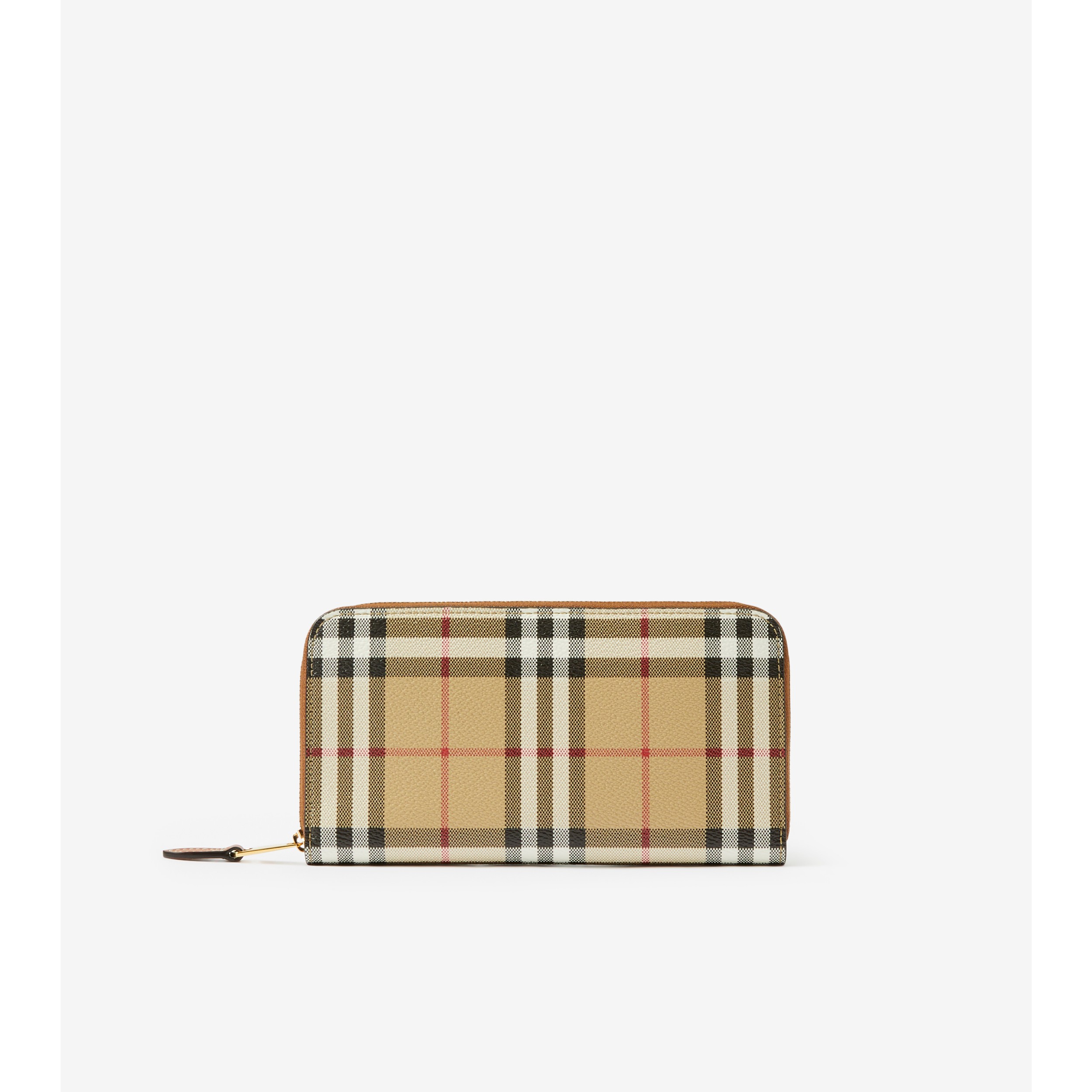 Check and Leather Ziparound Wallet Archive Beige/birch Brown - Women | Burberry® Official