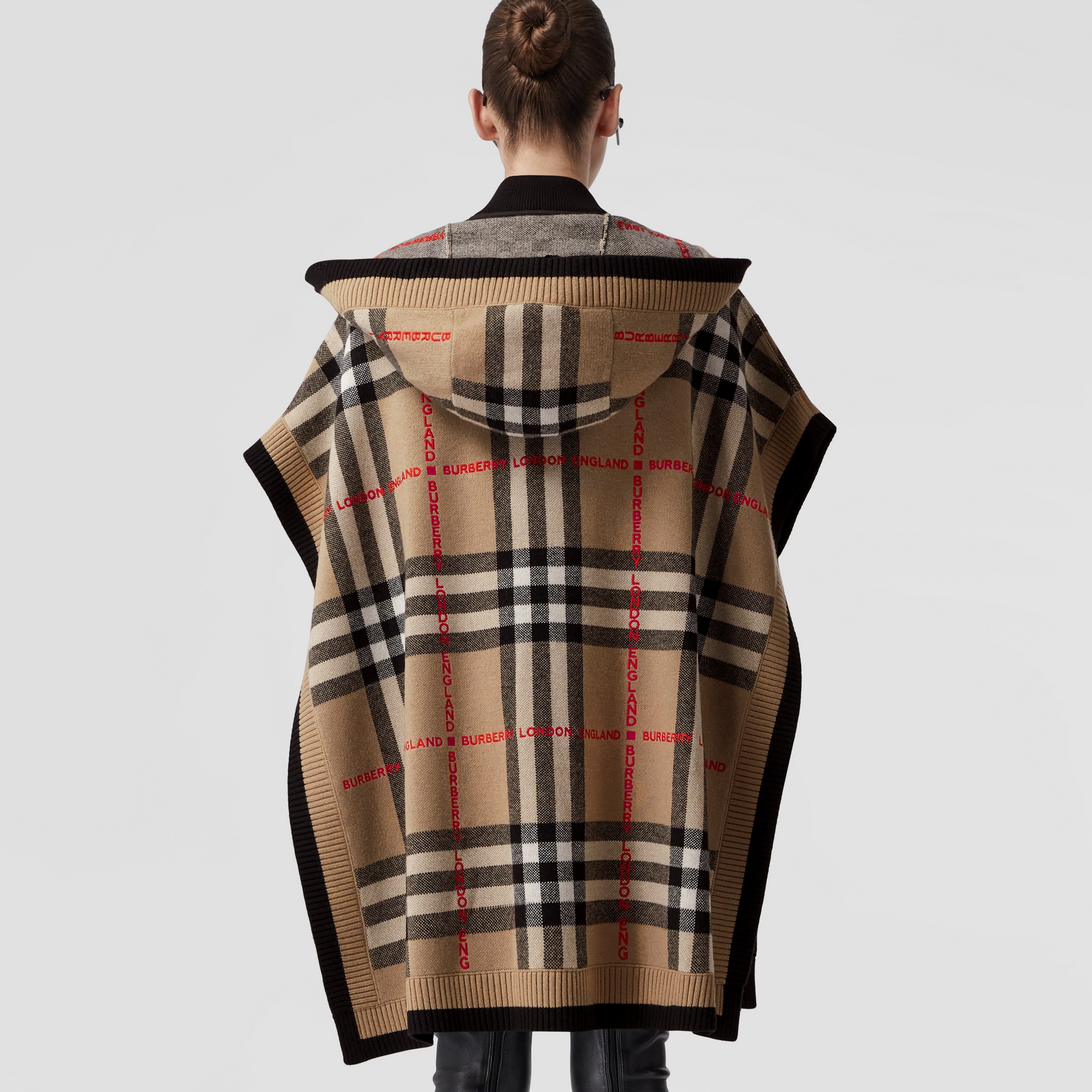 Check Wool Cashmere Hooded Cape in Archive Beige | Burberry® Official - 3