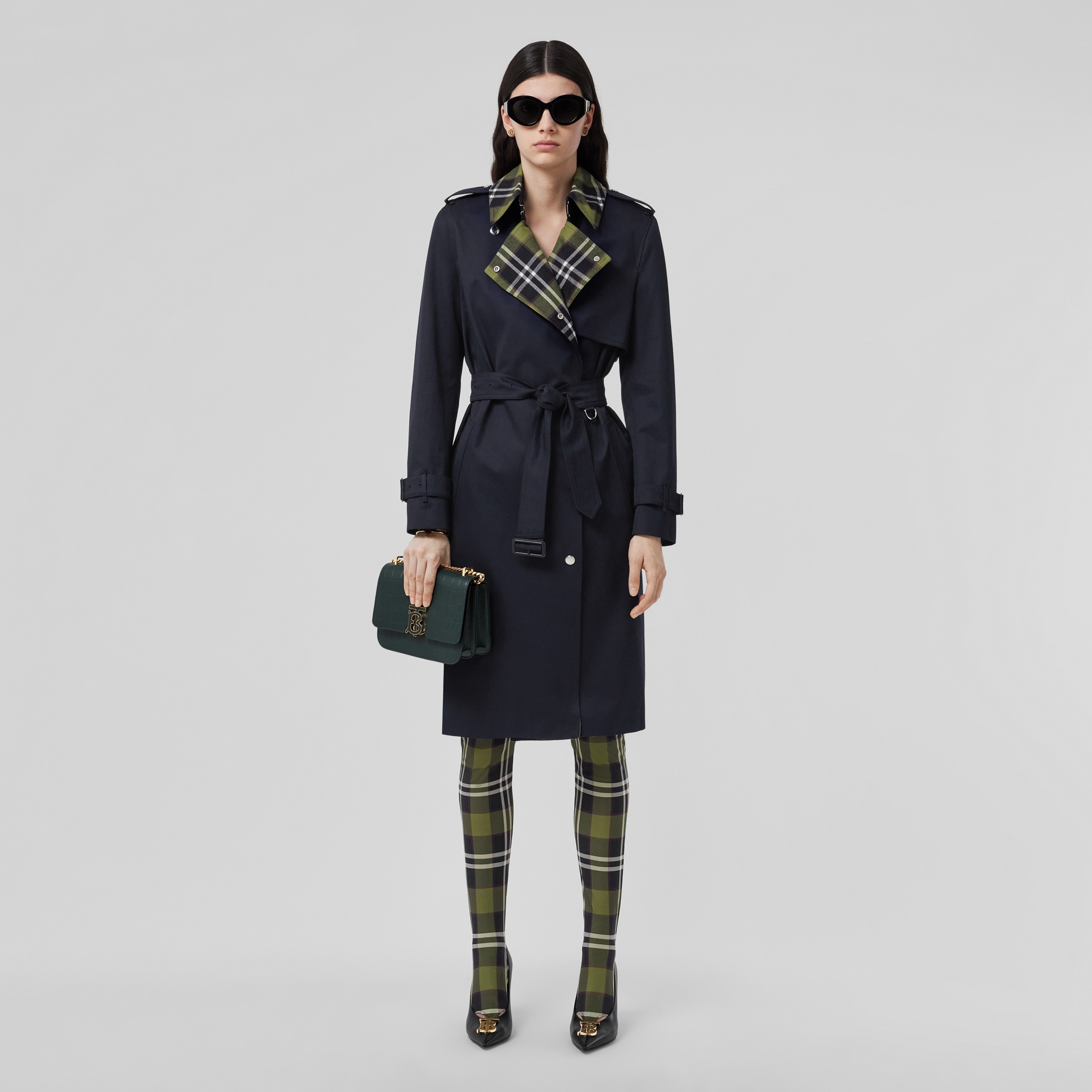 Check Panel Cotton Gabardine Trench Coat in Coal Blue - Women | Burberry® Official - 1