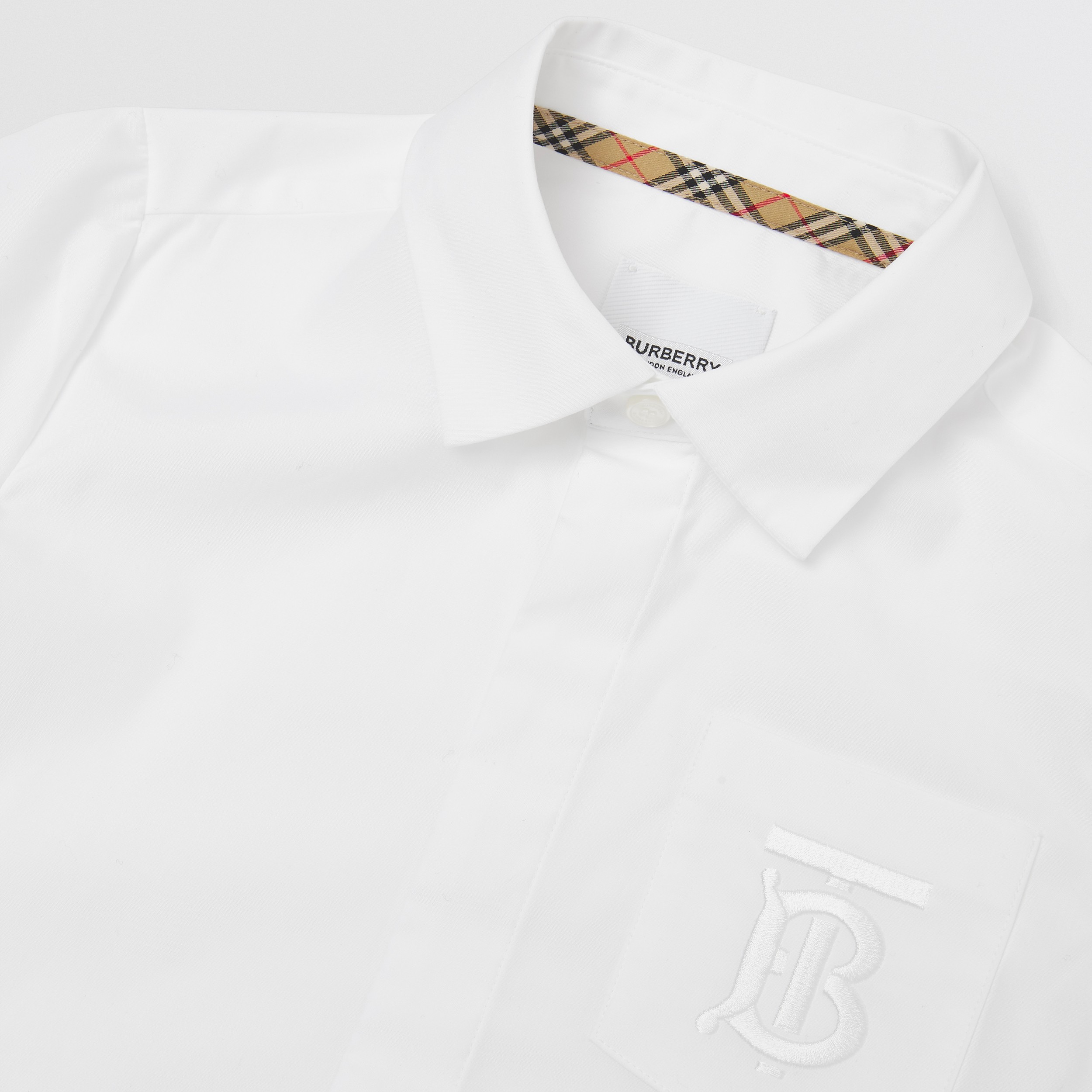 Short-sleeve Monogram Motif Stretch Cotton Shirt in White | Burberry® Official - 2