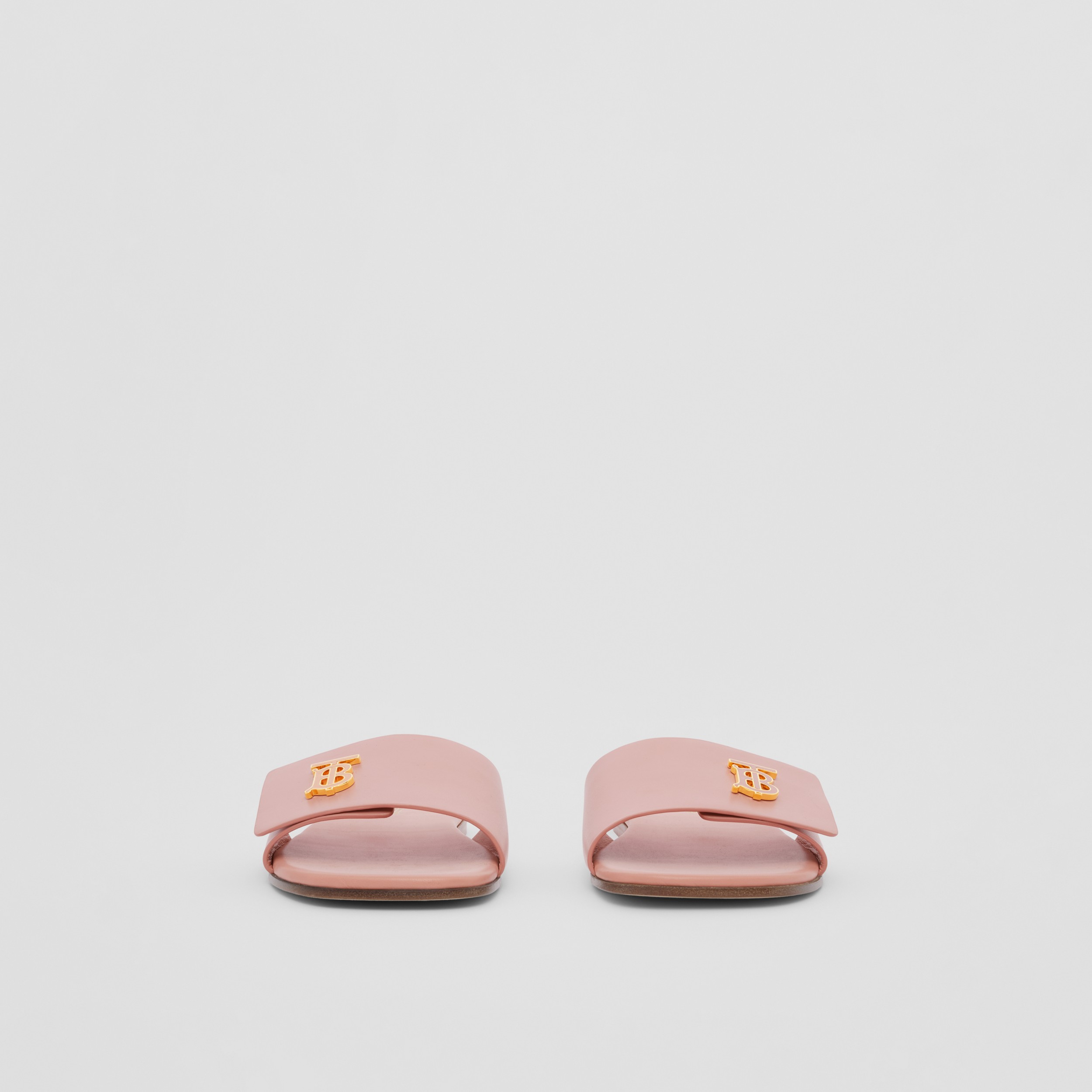 Monogram Motif Leather Slides in Dusky Pink - Women | Burberry® Official - 4