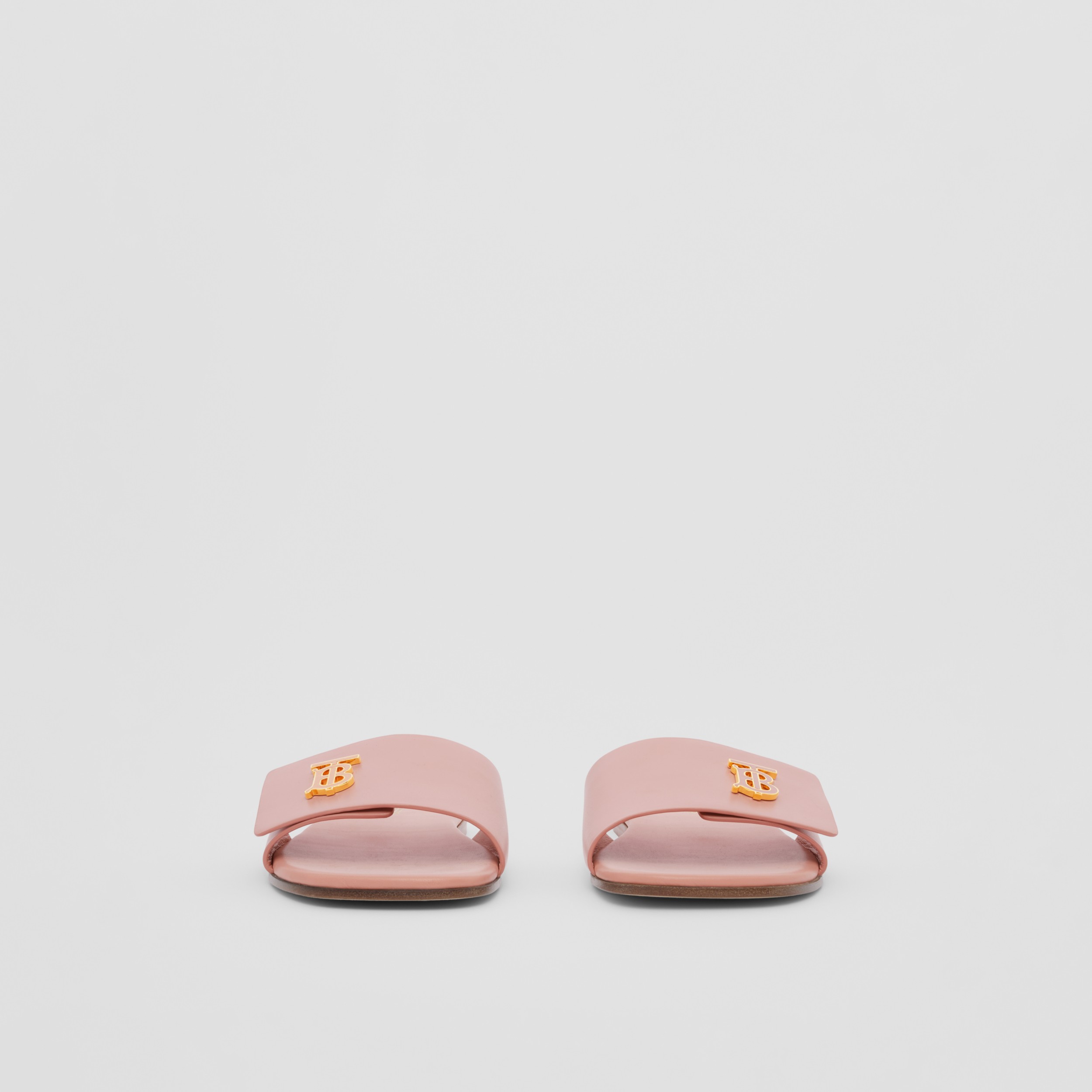 Monogram Motif Leather Slides in Dusky Pink - Women | Burberry® Official - 4