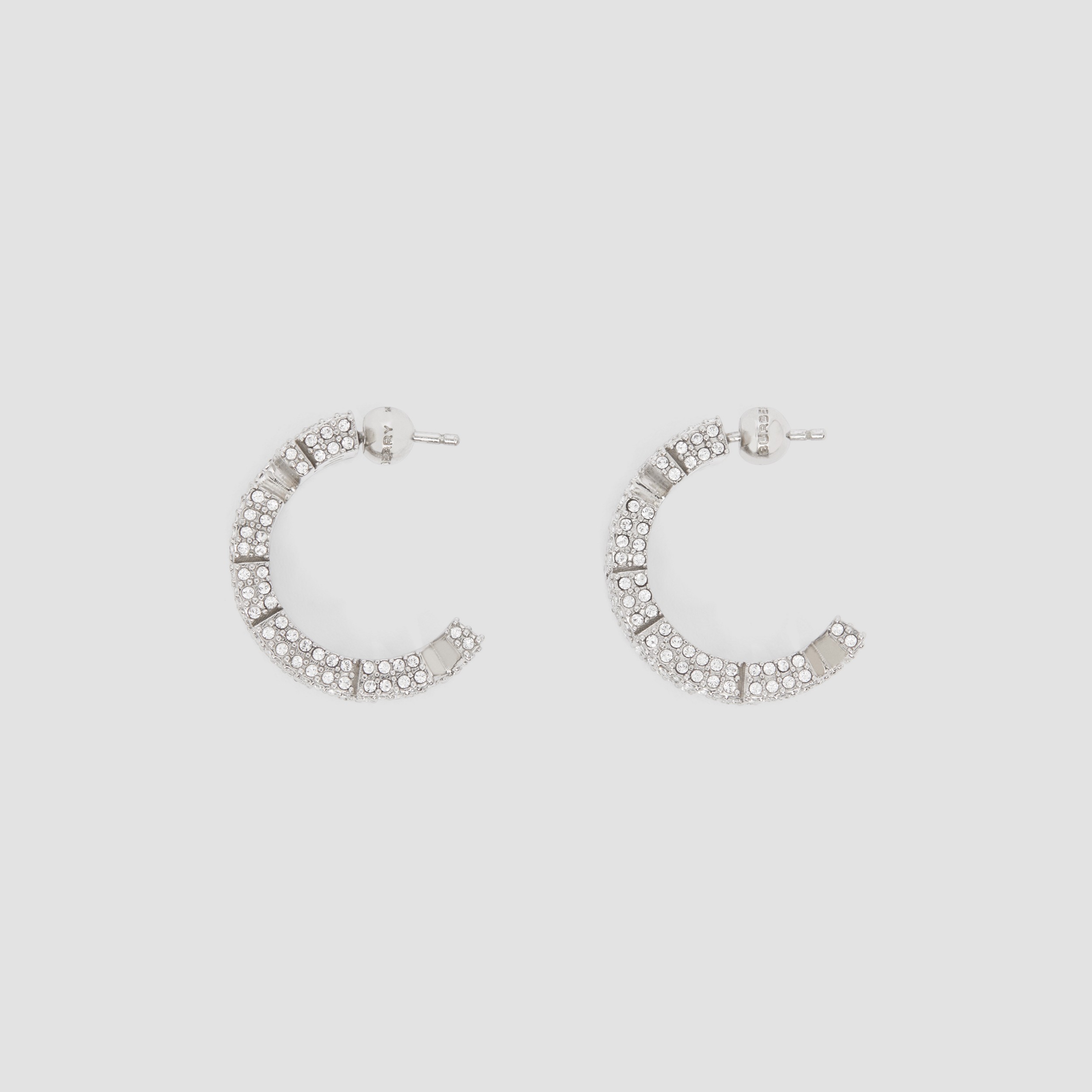 Crystal Detail Palladium-plated Logo Hoop Earrings in Palladio/crystal - Women | Burberry® Official - 4