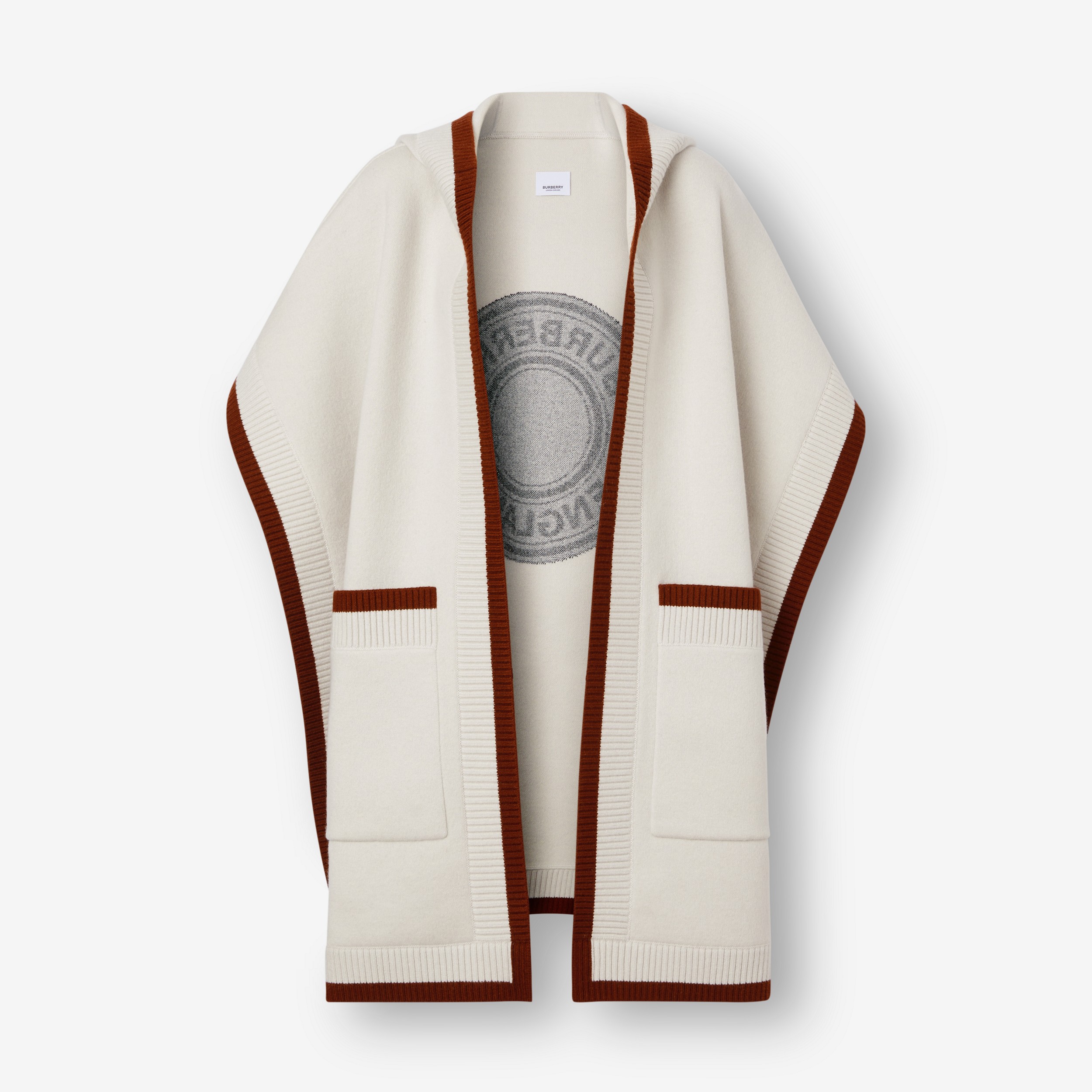 Logo Graphic Wool Cashmere Jacquard Hooded Cape in Canvas | Burberry® Official - 1