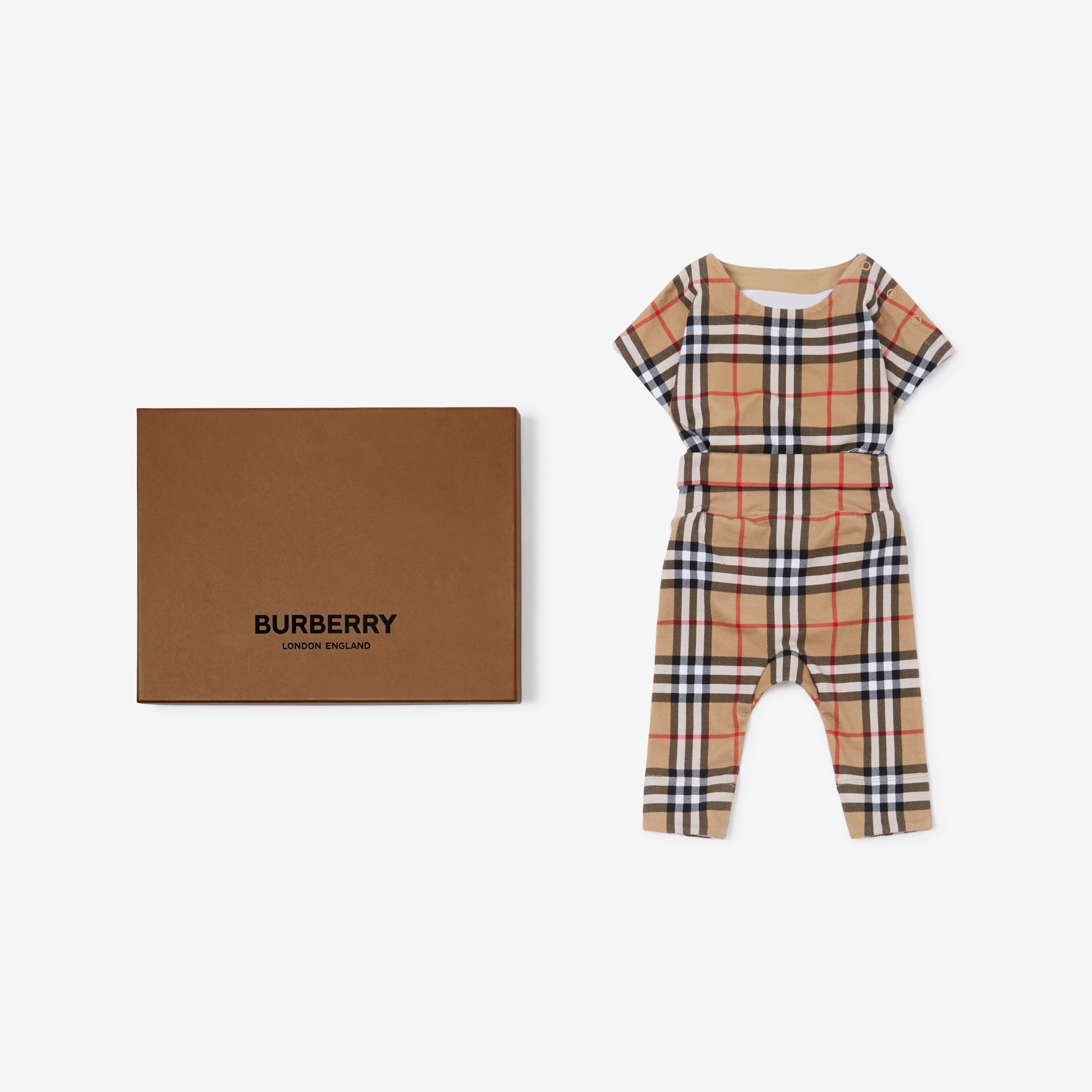 Check Two-piece Baby Gift Set in Archive Beige - Children | Burberry® Official - 1