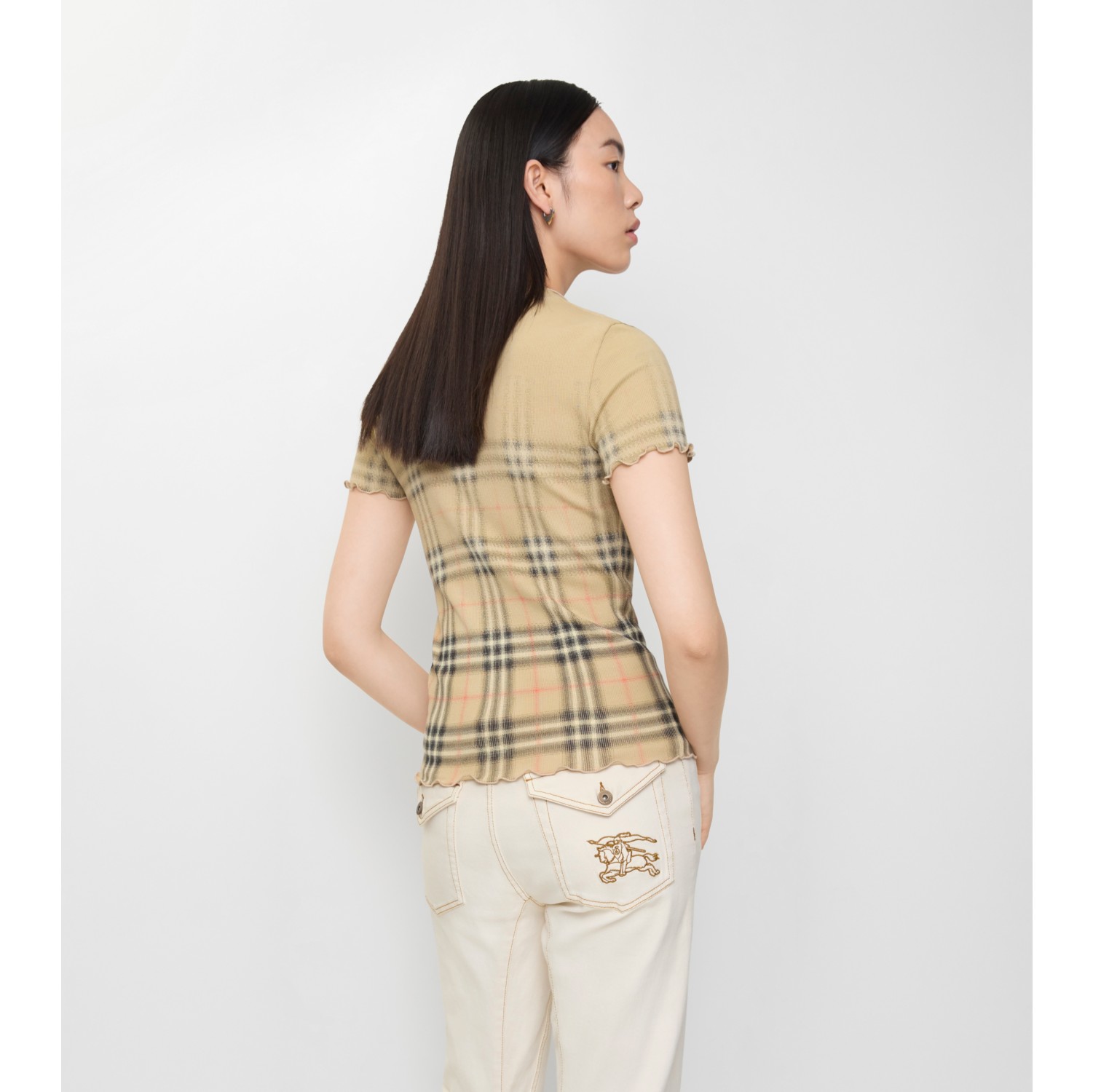 グラデーションチェック ストレッチコットン トップ