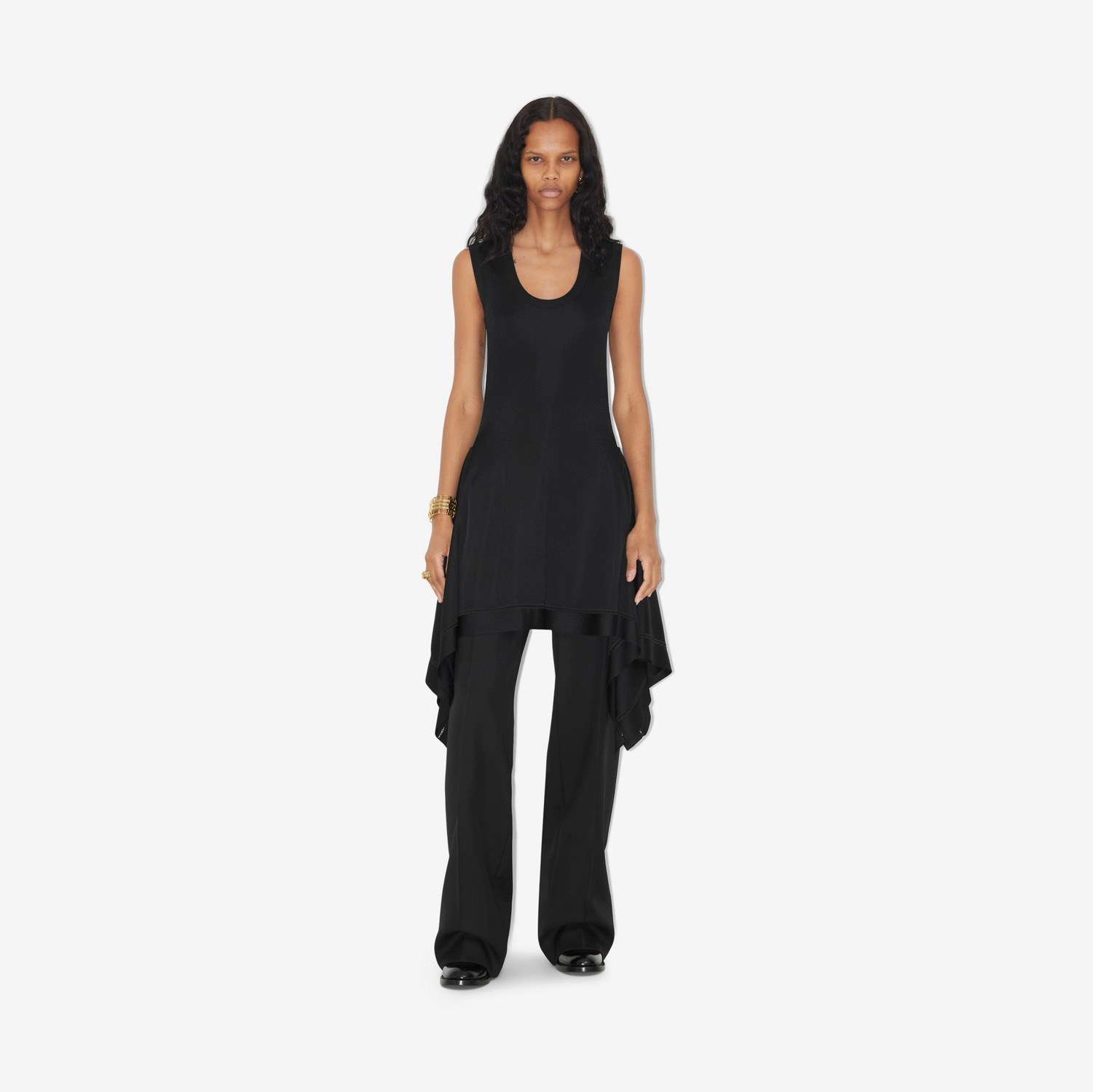 Draped Hem Viscose Blend Dress in Black - Women | Burberry® Official