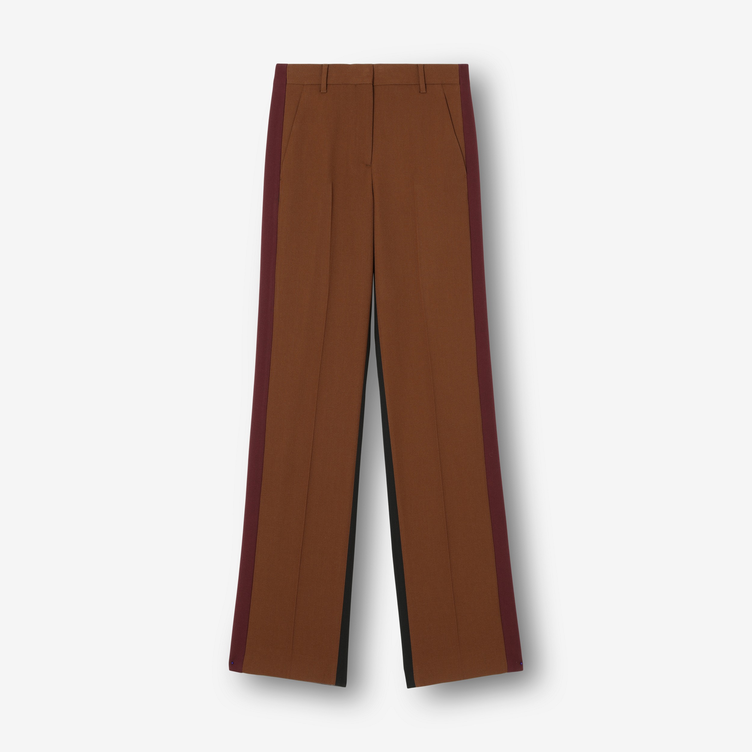 Colour Block Wool Blend Tailored Trousers in Dark Birch Brown - Women | Burberry® Official