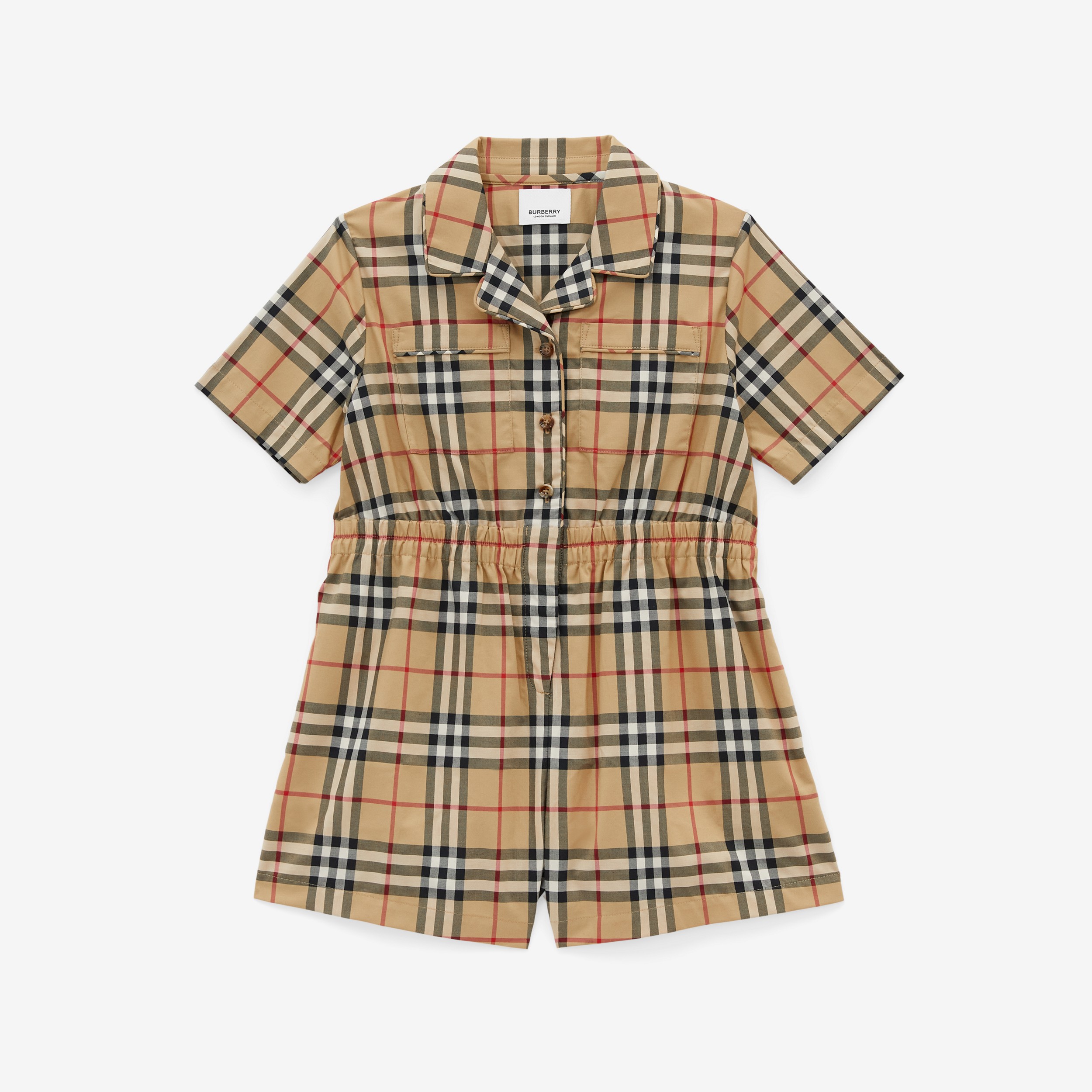 Vintage Check Stretch Cotton Twill Playsuit in Archive Beige | Burberry® Official - 1