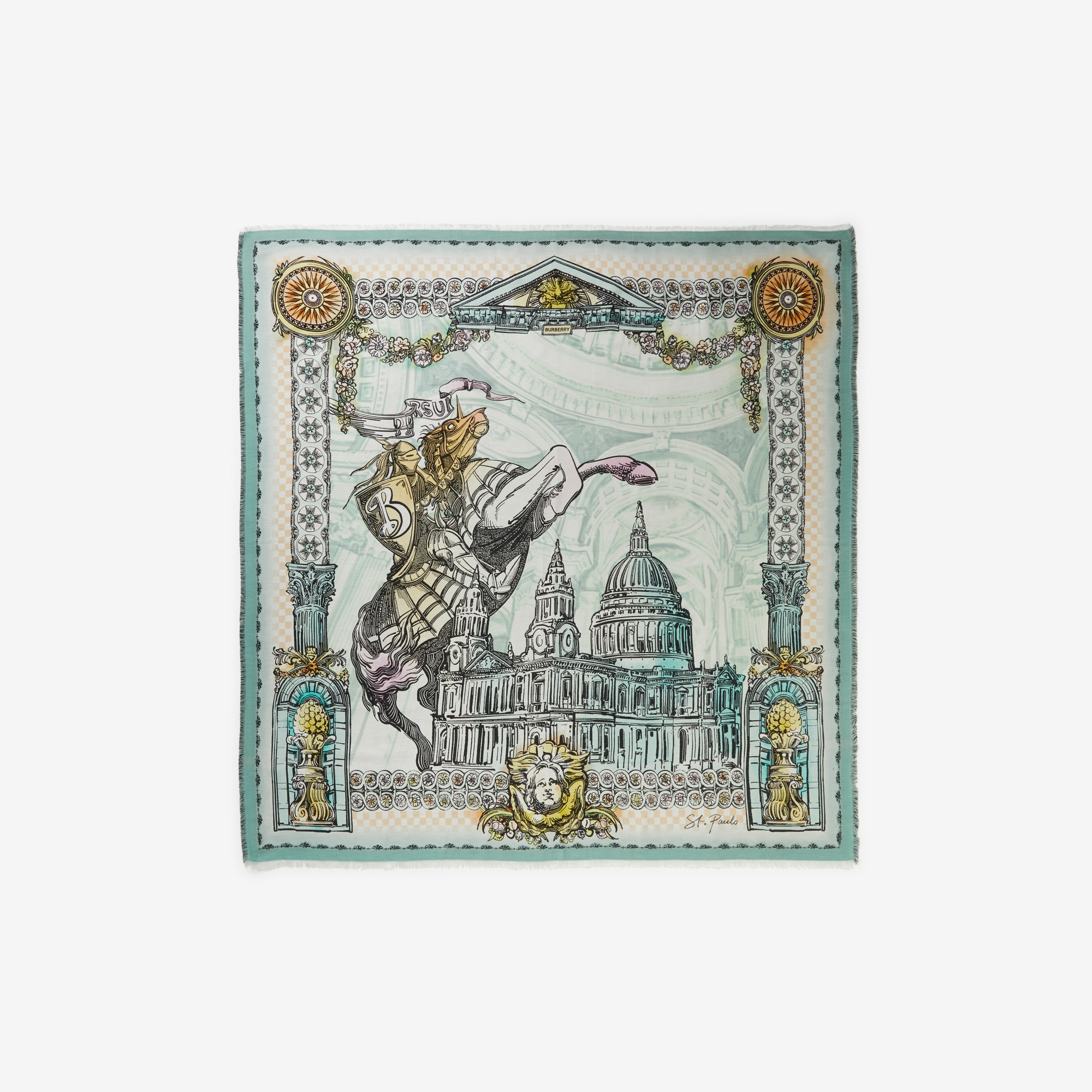 马术骑士印花丝质大号方巾 (多色) | Burberry® 博柏利官网 - 1