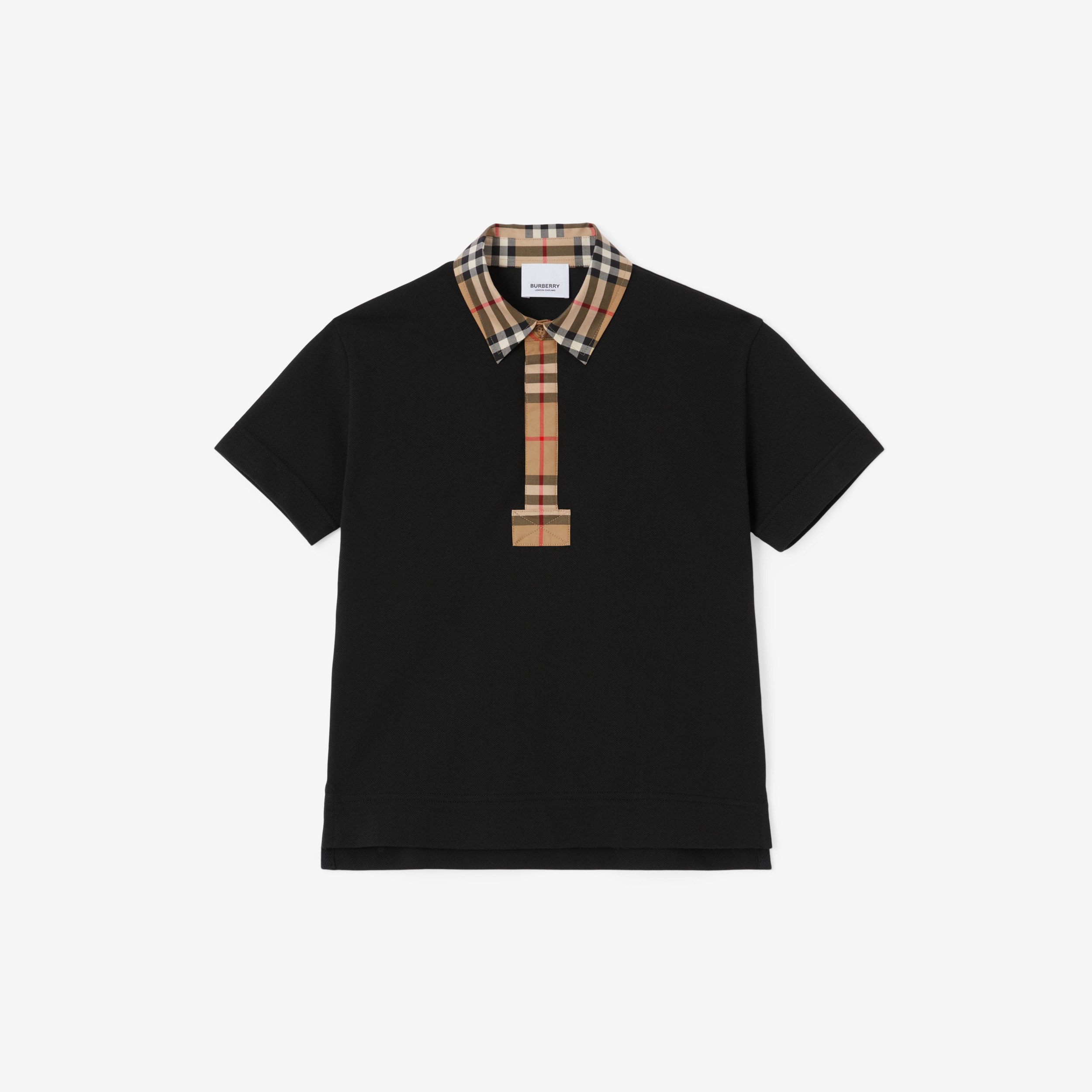 Vintage Check Trim Cotton Piqué Polo Shirt in Black | Burberry® Official