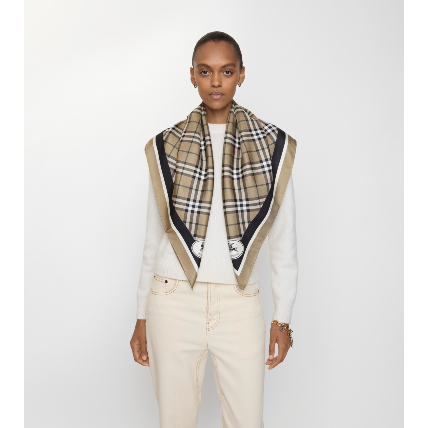 Check Knight Stamp Silk Scarf
