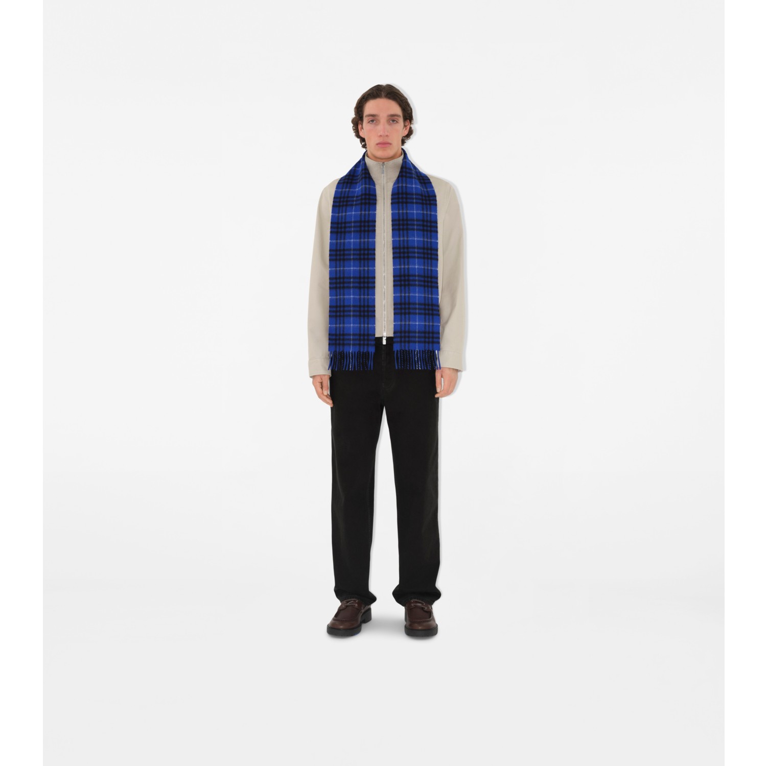 Narrow Check Cashmere Scarf