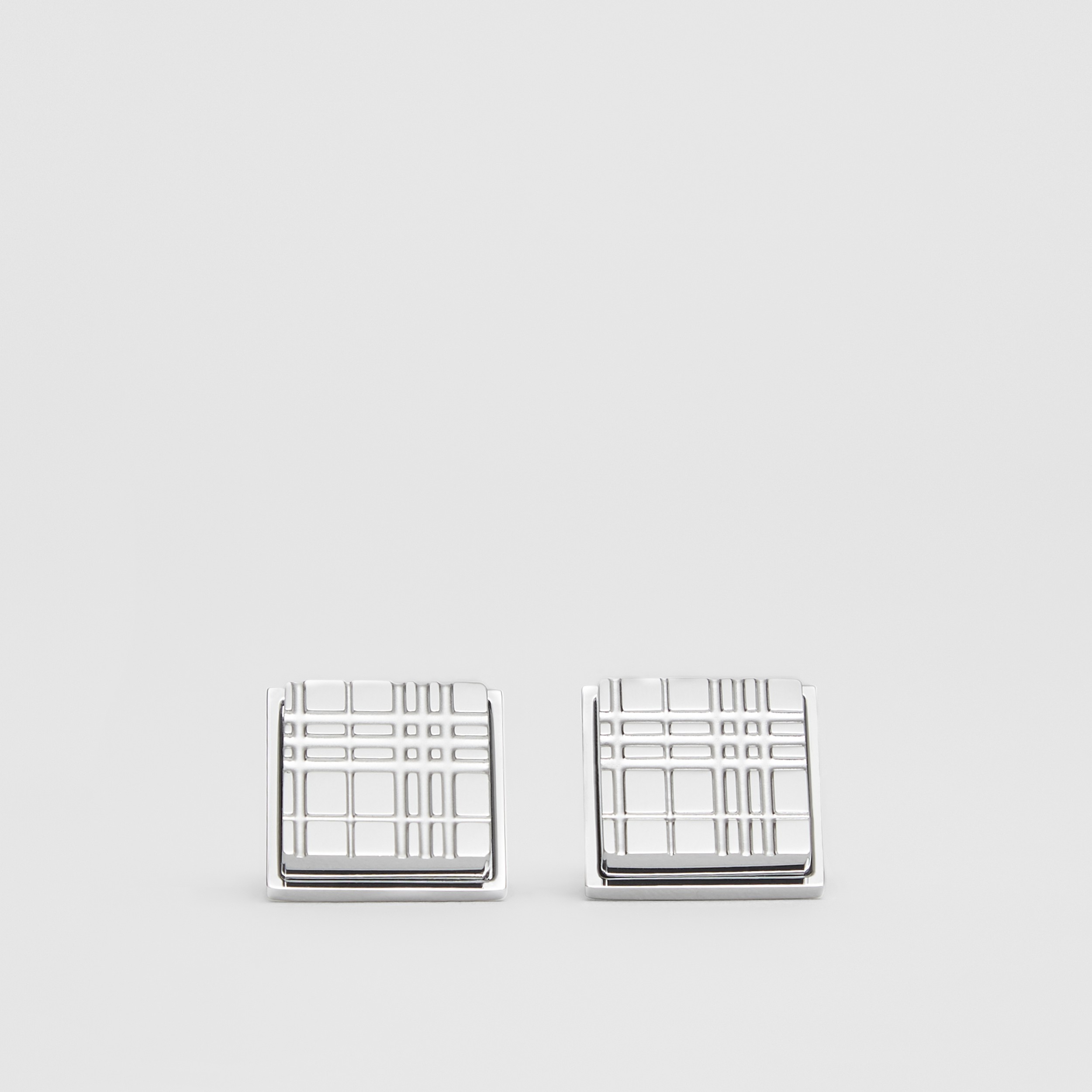 Check Engraved Palladium-plated Square Cufflinks - Men | Burberry® Official - 1