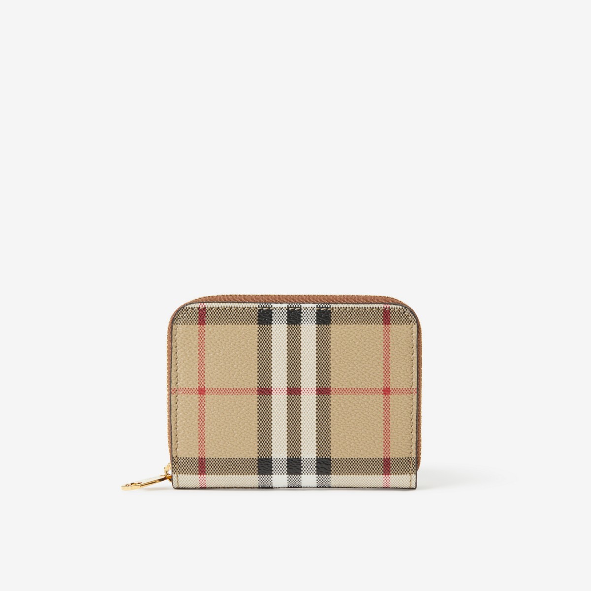 Burberry Check And Leather Zip Wallet In Archive Beige/briar Brown