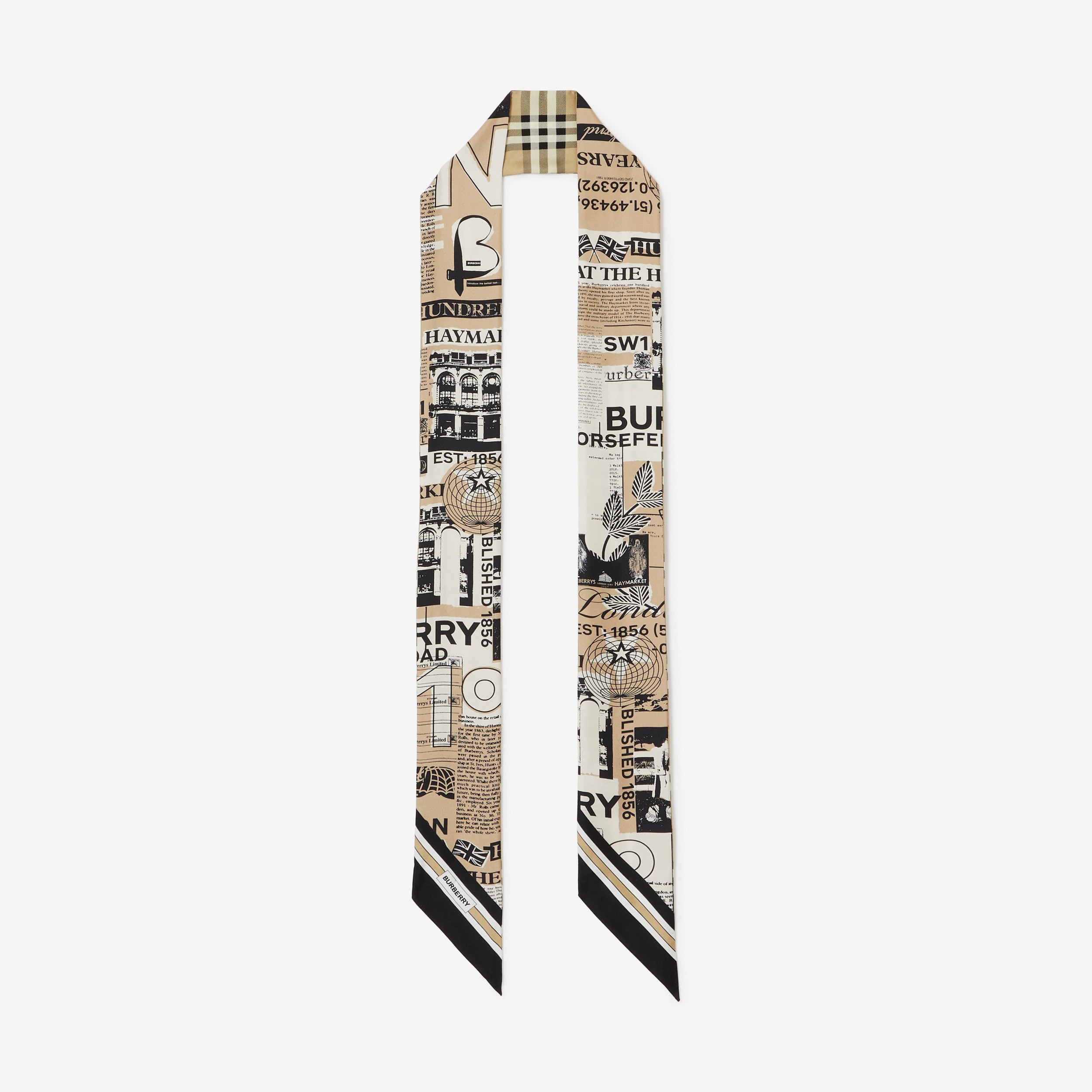 Montage Print Silk Skinny Scarf in Archive Beige | Burberry® Official - 1