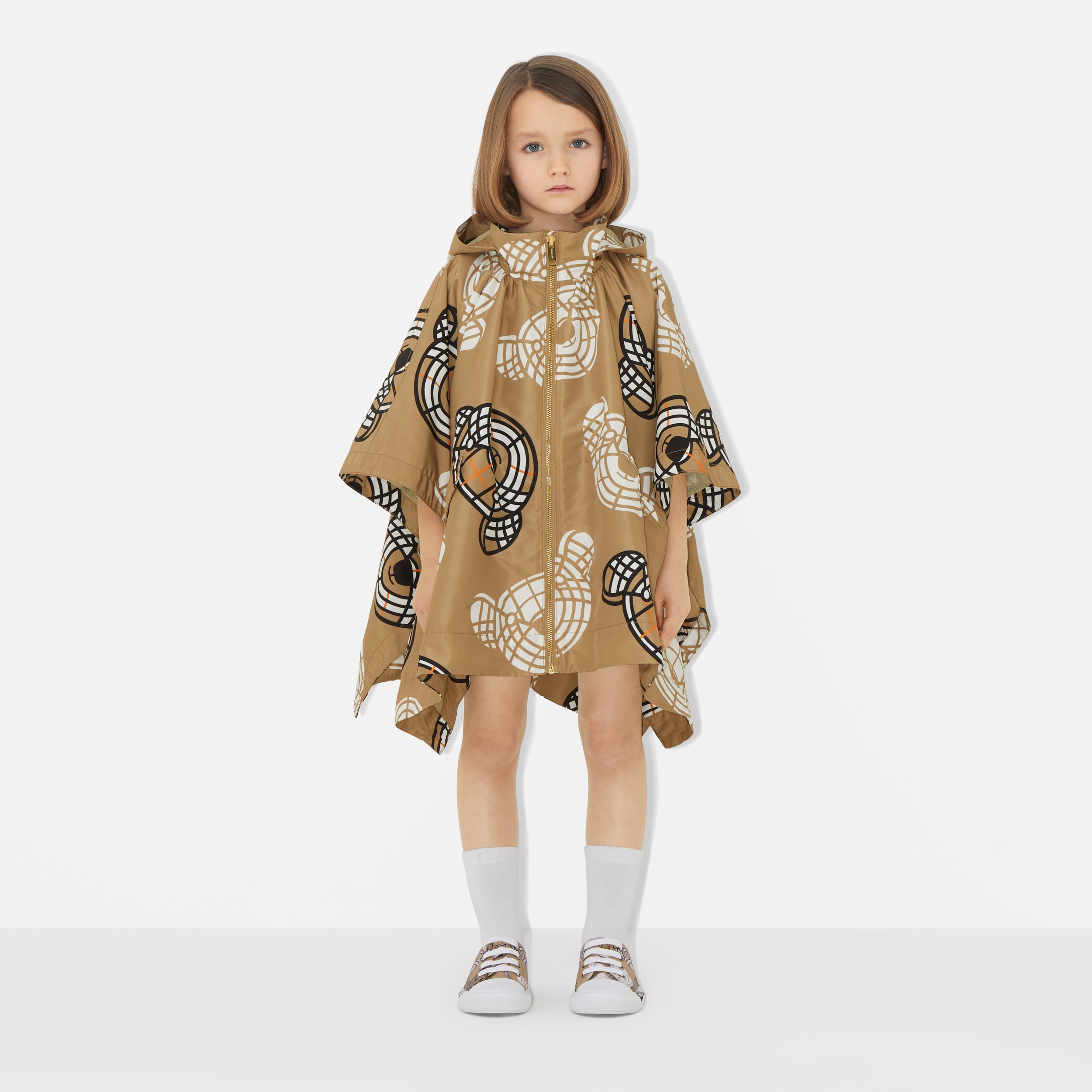 Detachable Hood Thomas Bear Print Cape in Archive Beige | Burberry® Official