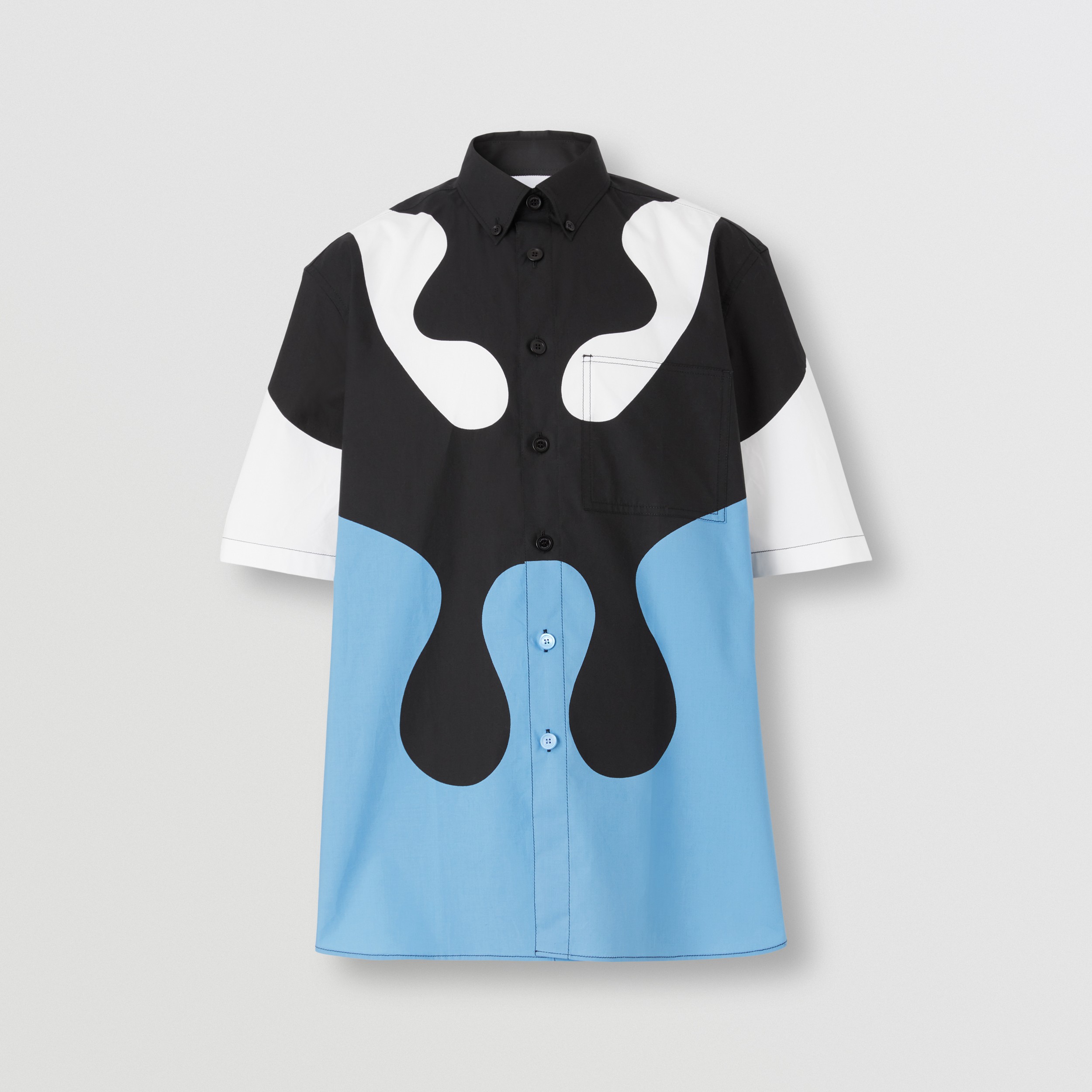 Short-sleeve Abstract Print Cotton Shirt in Blue Topaz - Men | Burberry® Official - 4
