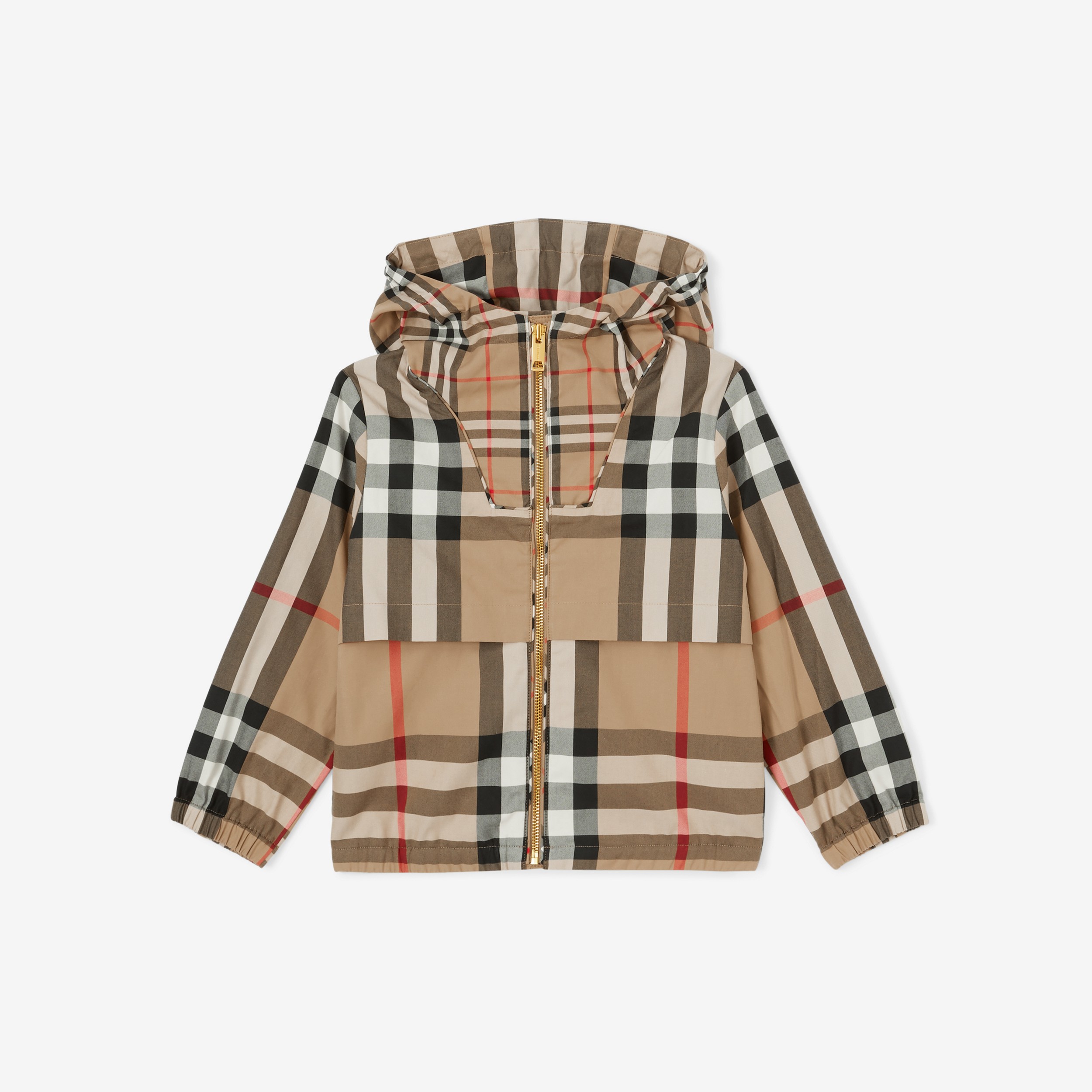 Jaqueta com capuz de algodão em xadrez contrastante (Bege Clássico) | Burberry® oficial - 1