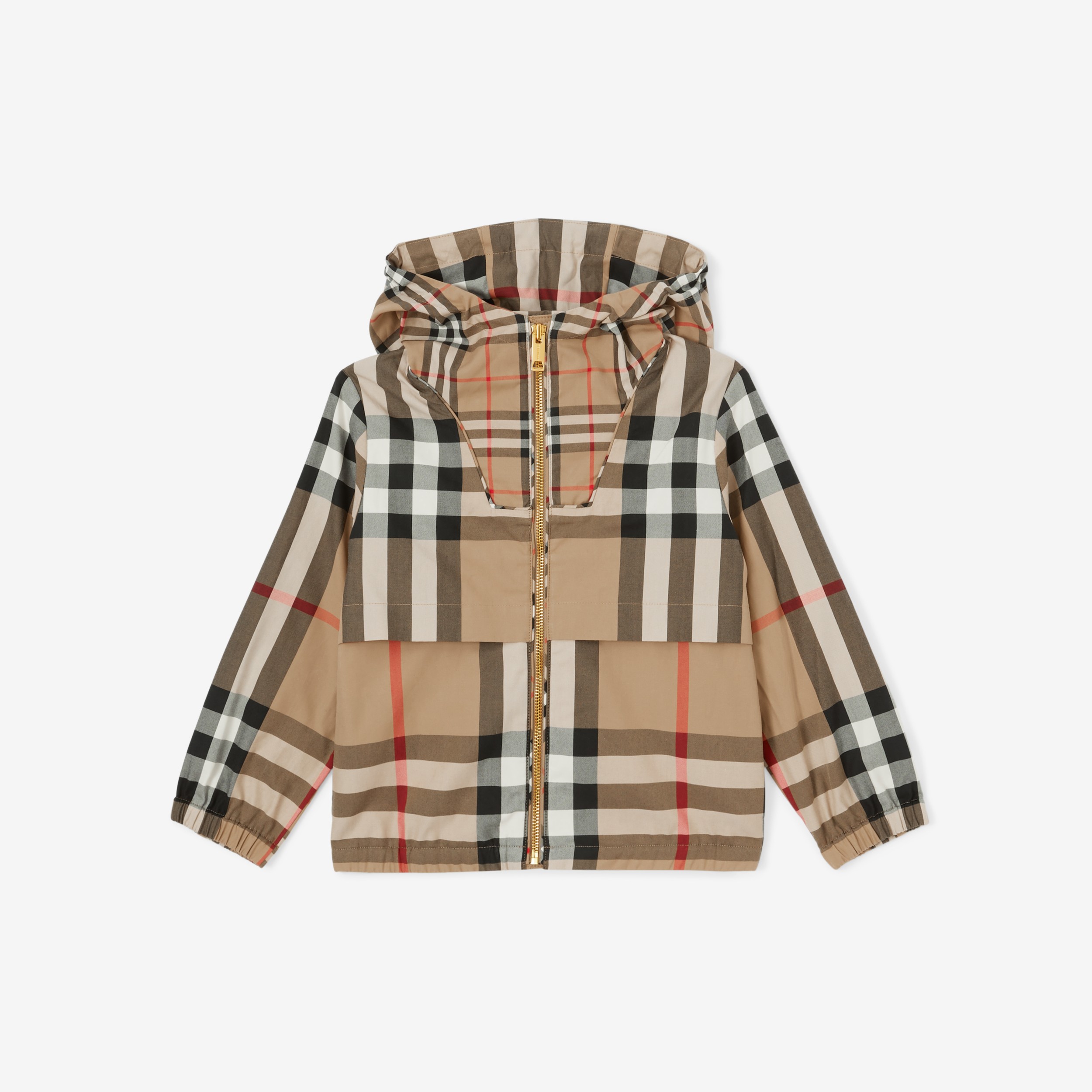 Contrast Check Cotton Hooded Jacket in Archive Beige | Burberry® Official