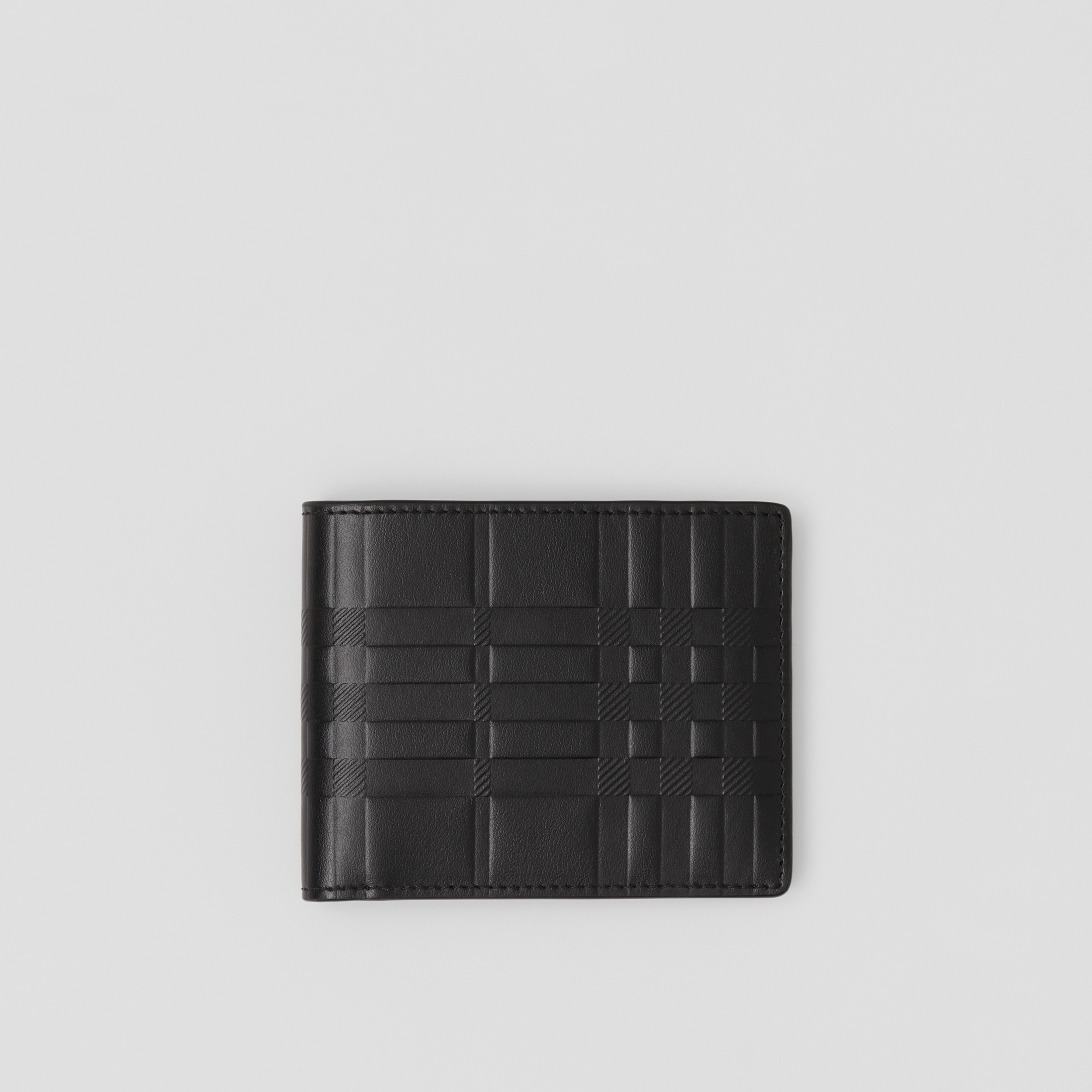 Embossed Check Leather Slim Bifold Wallet in Black - Men | Burberry® Official - 1