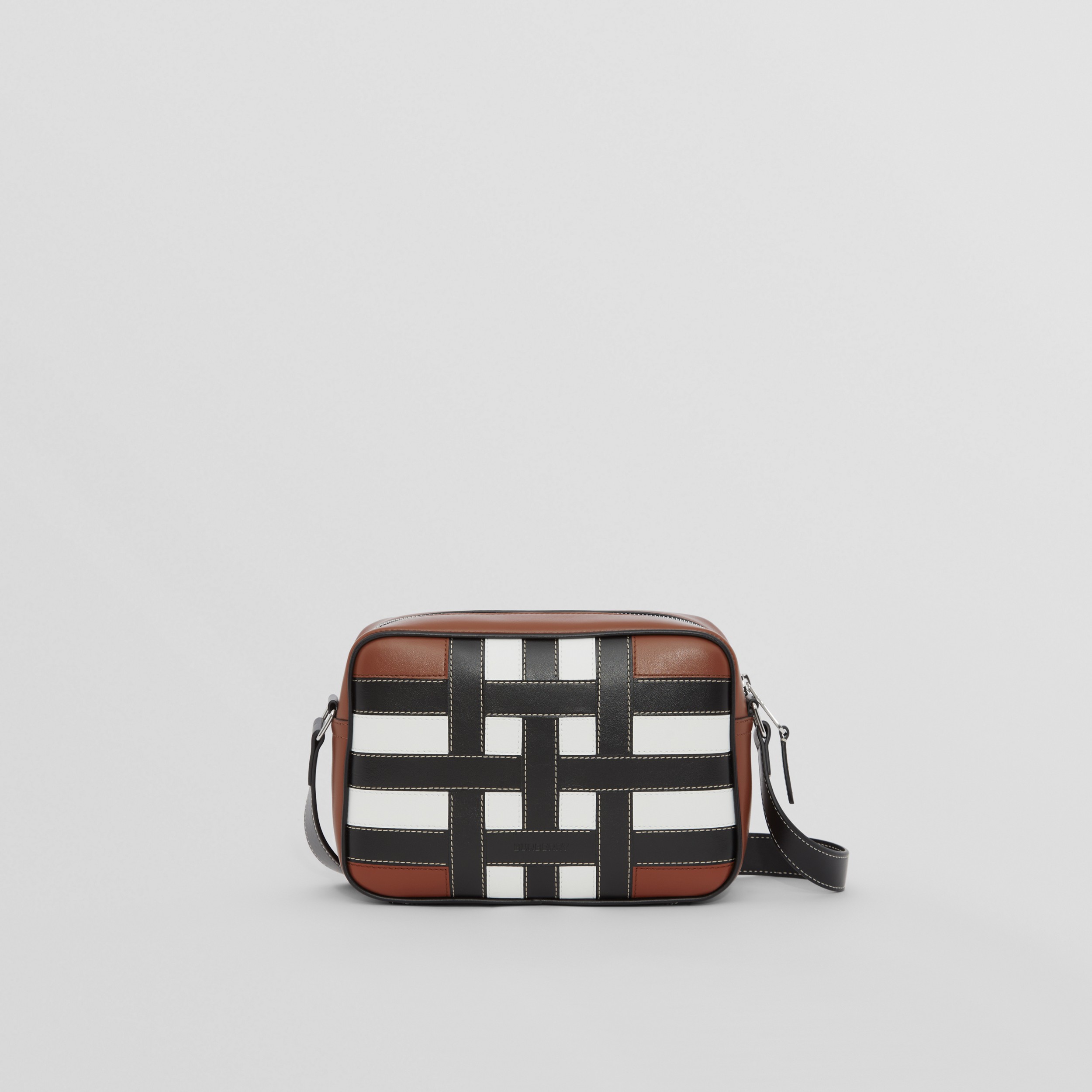 Check Intarsia Leather Crossbody Bag in Tan - Men | Burberry® Official - 1
