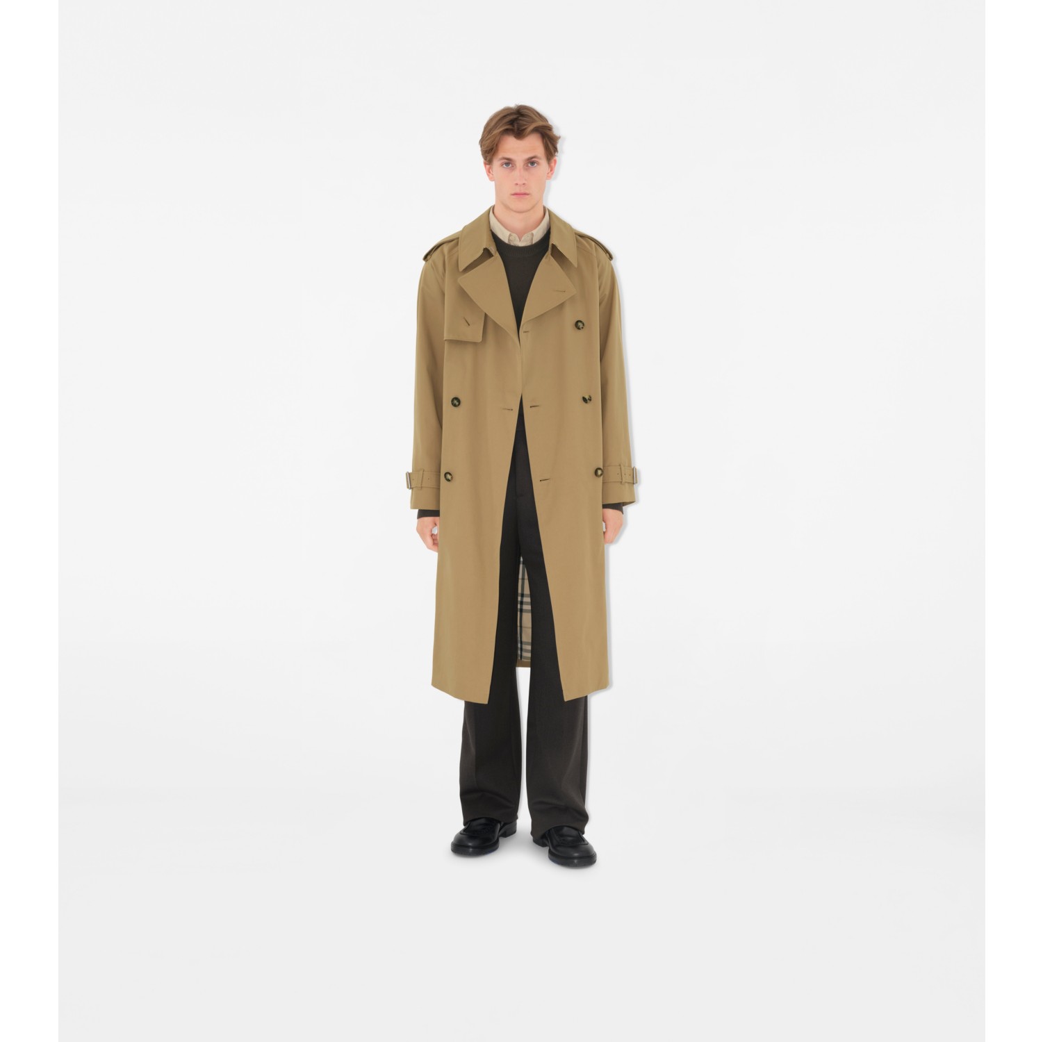 Trench coat largo en gabardina