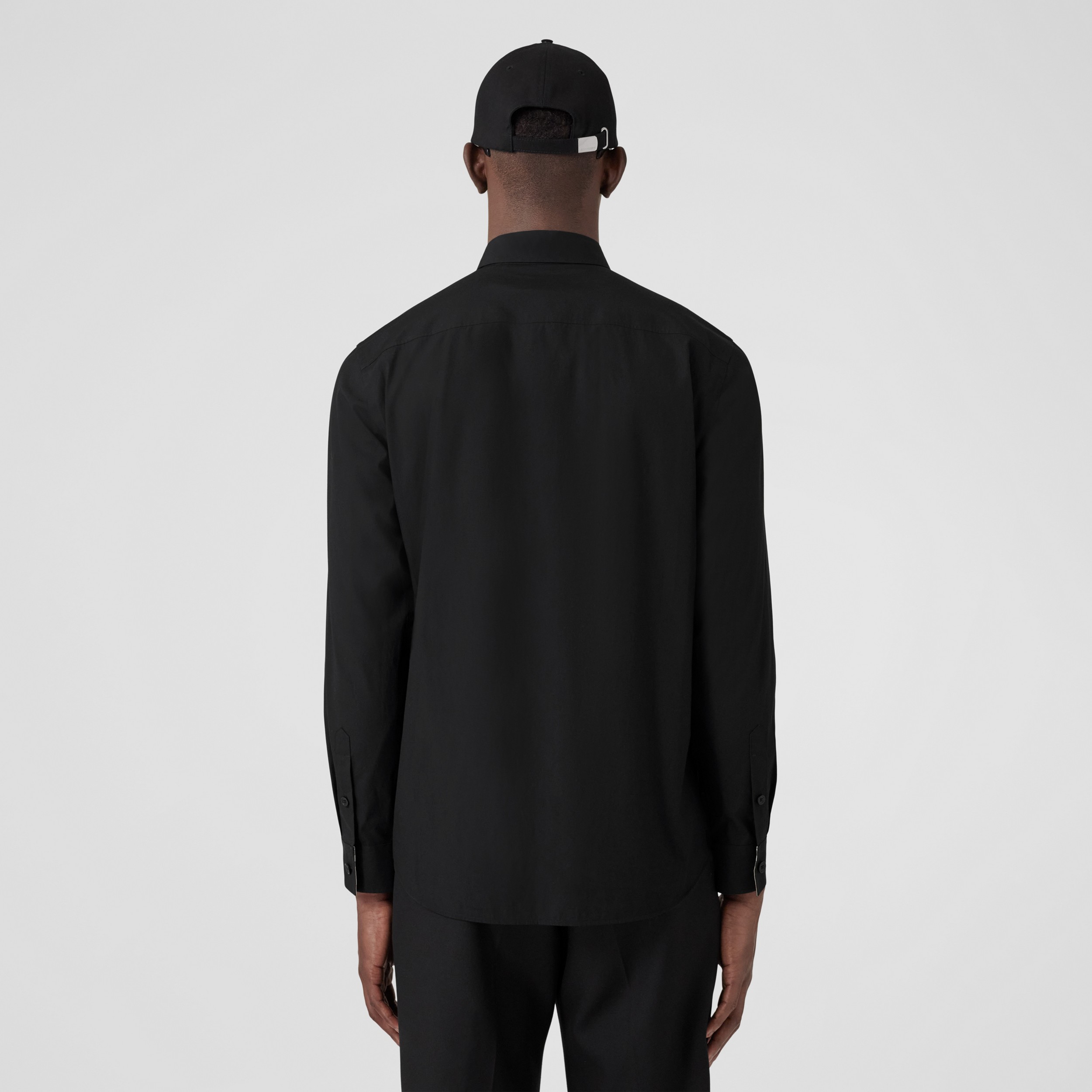 Slim Fit Monogram Motif Stretch Cotton Poplin Shirt in Black | Burberry® Official - 3
