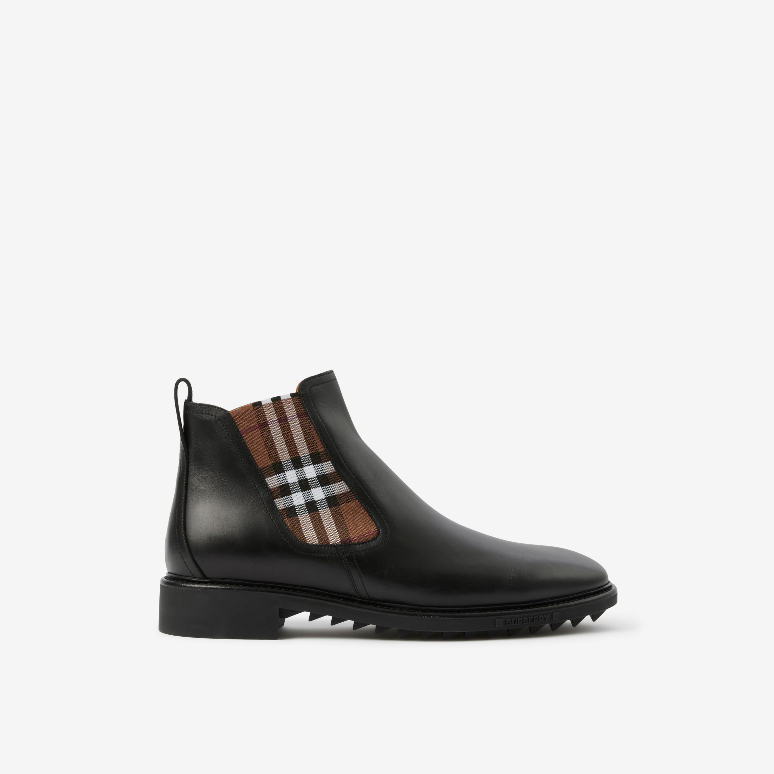 Vintage Check Detail Leather Chelsea Boots in Black/birch Brown | Burberry® Official - 1