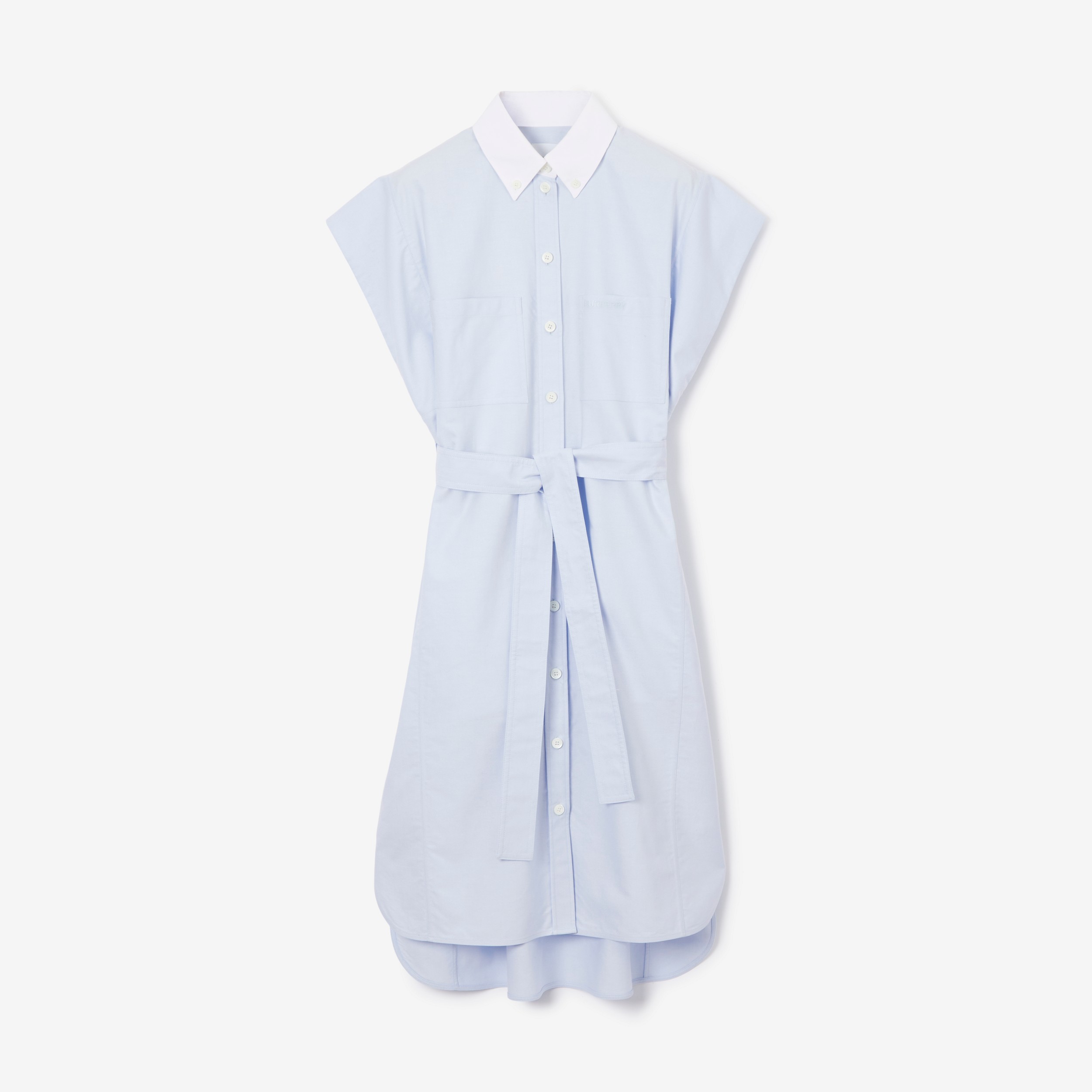 Cotton Oxford Shirt Dress in Pale Blue - Women | Burberry® Official - 1