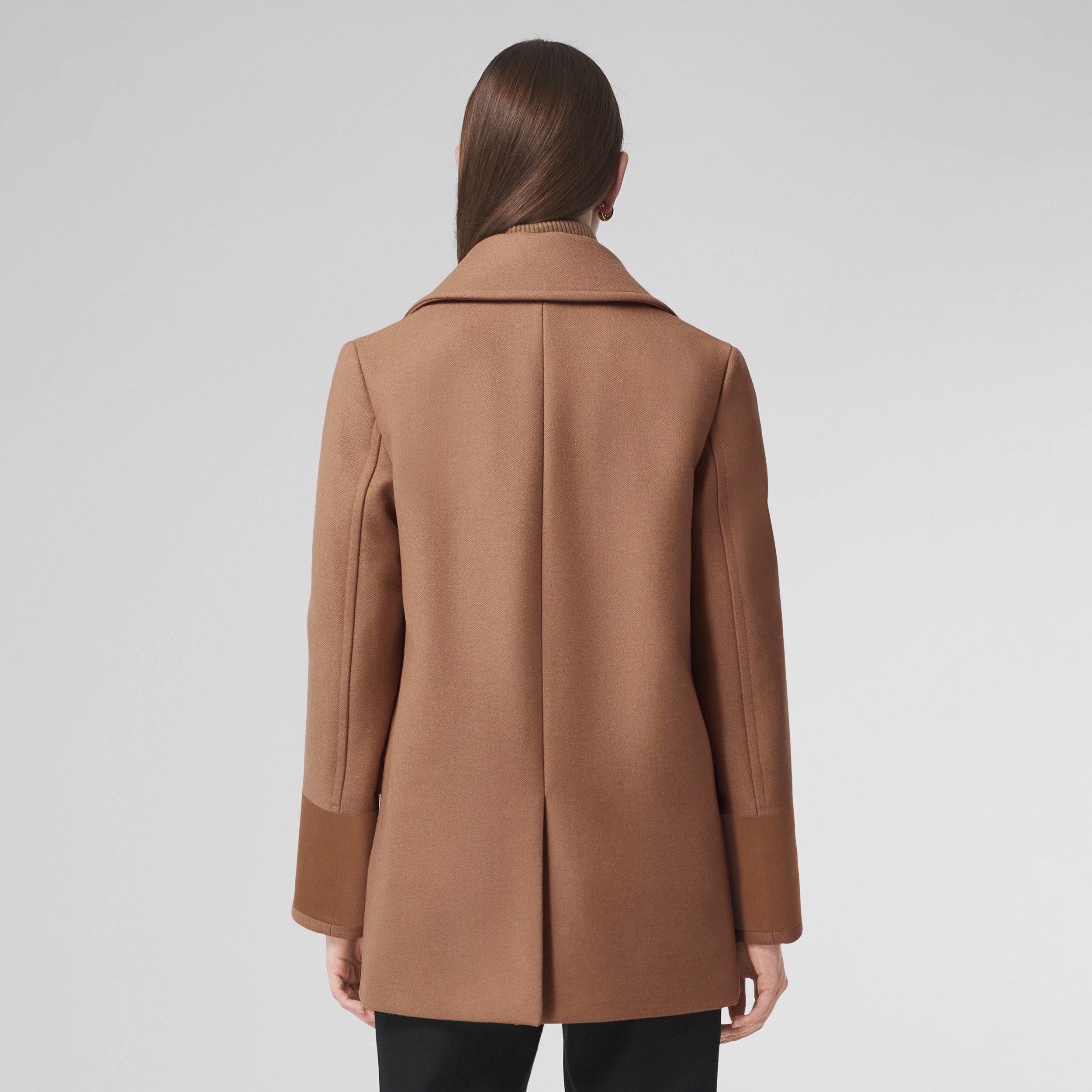 Embroidered Cuff Wool Pea Coat in Camel - Women | Burberry® Official - 3