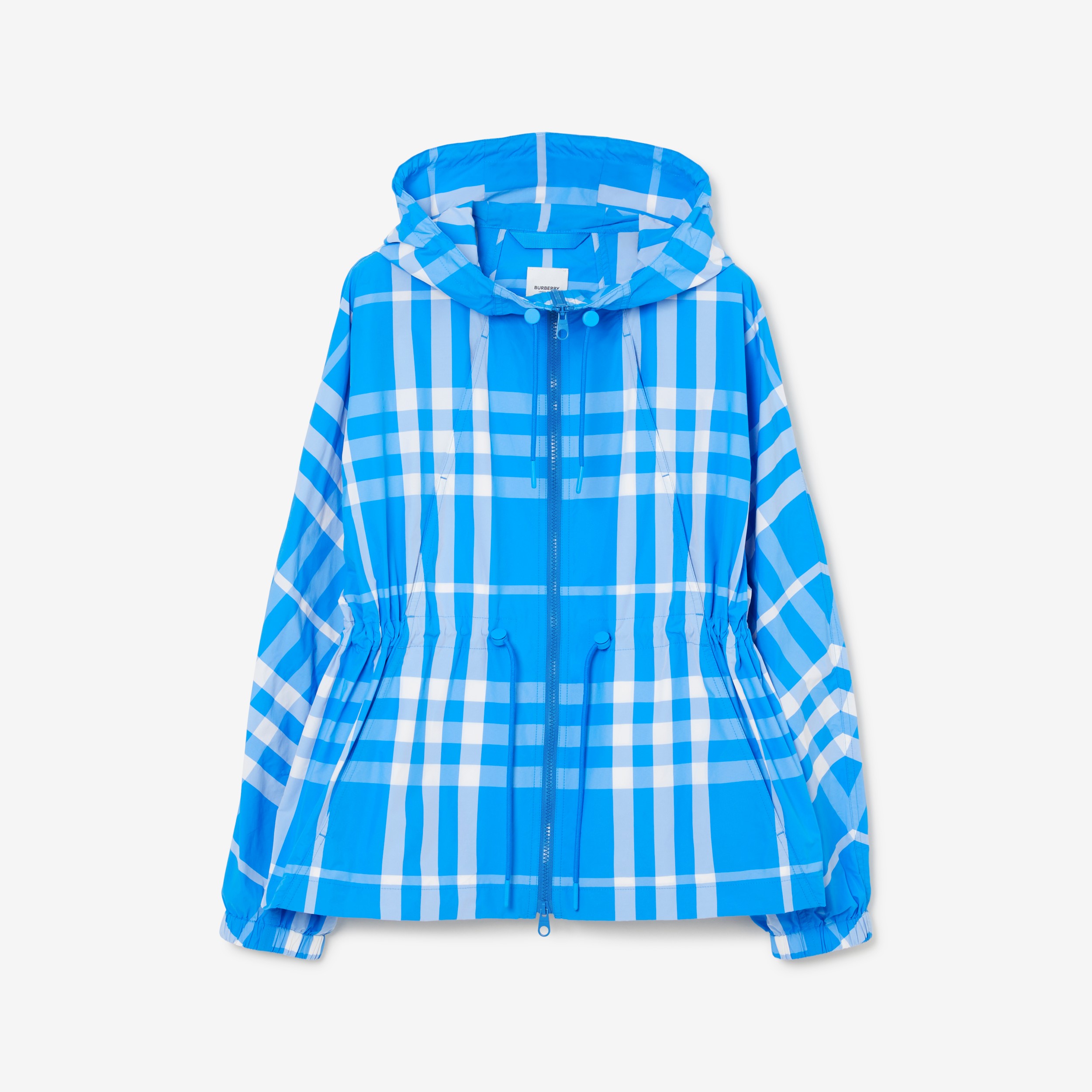 Check Nylon Hooded Jacket in Vivid Blue - Women | Burberry® Official