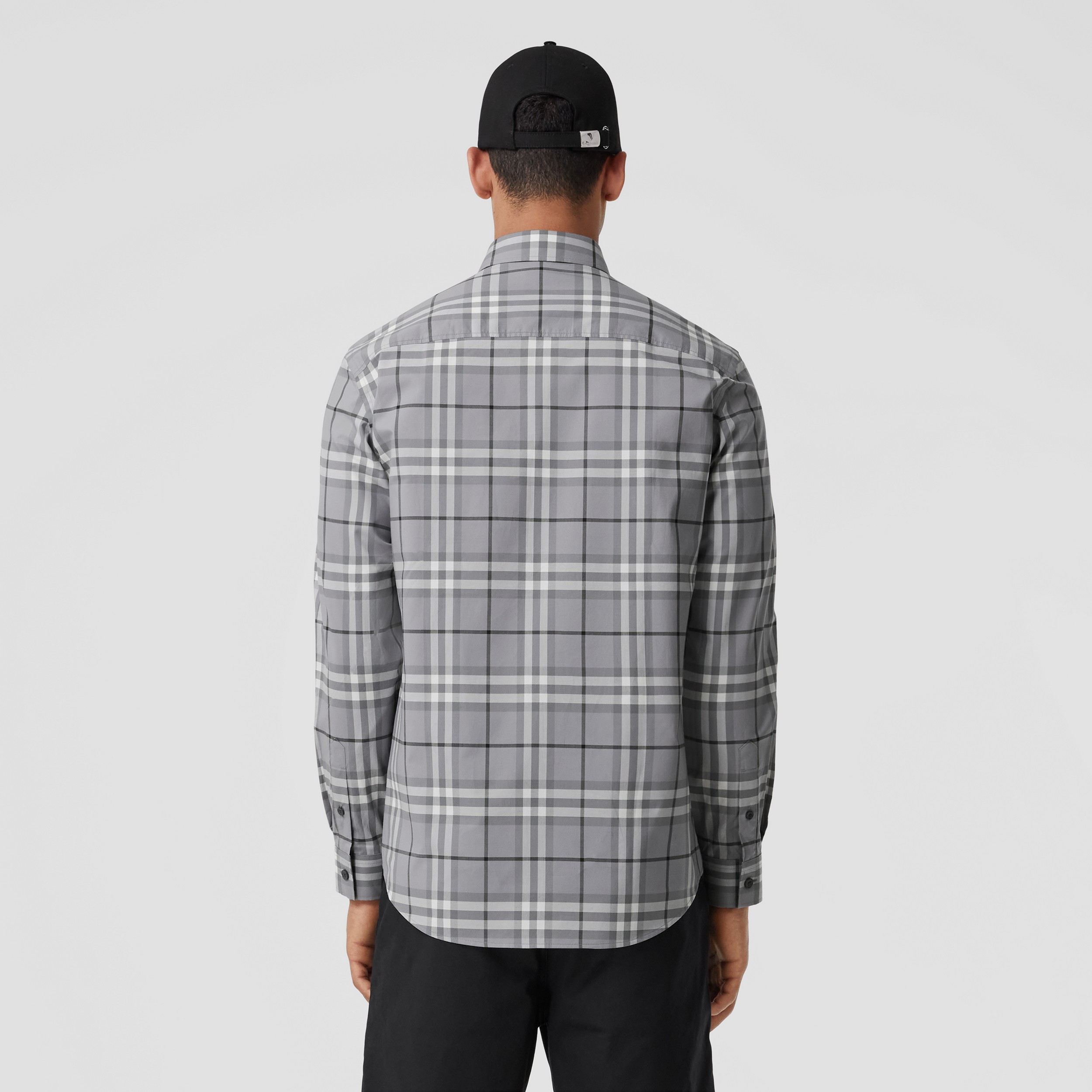 Check Cotton Shirt in Storm Grey - Men | Burberry® Official - 3