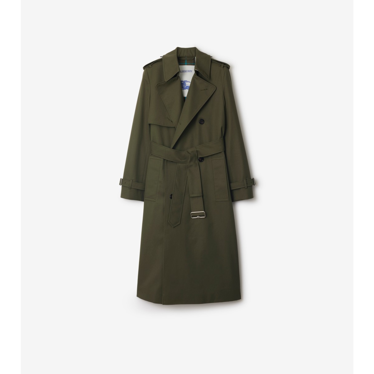 Shop Burberry Long Cotton Blend Trench Coat In Military